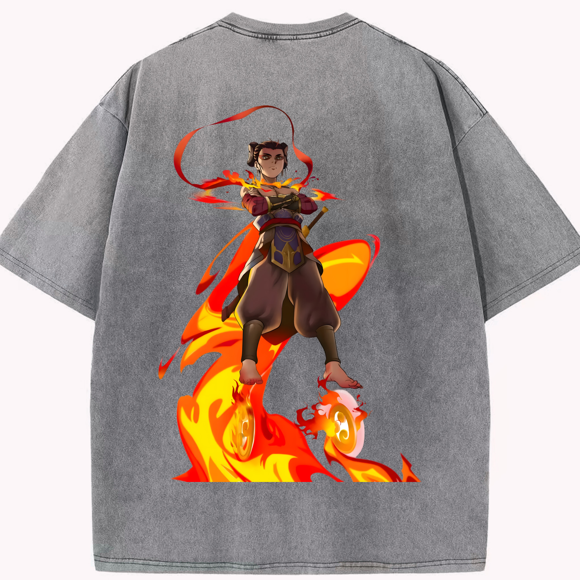 （画像用） Ne Zha 2 ナタ 魔童の大暴れ 綿100% ヴィンテージ風 半袖Tシャツ（背面プリント）