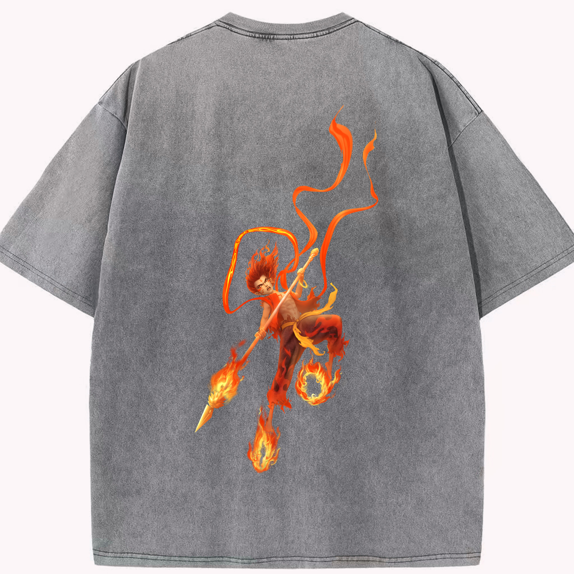 （画像用） Ne Zha 2 ナタ 魔童の大暴れ 綿100% ヴィンテージ風 半袖Tシャツ（背面プリント）