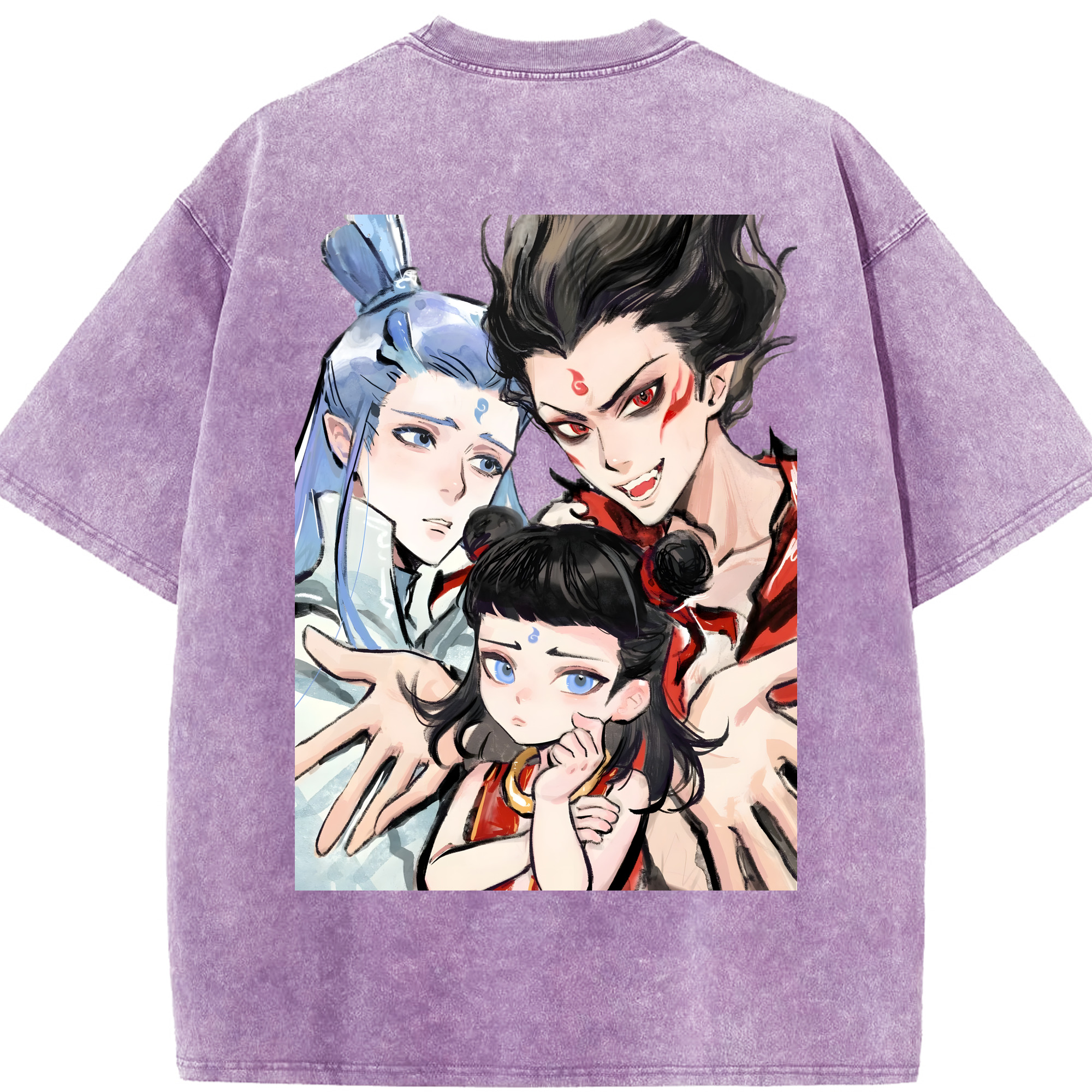 （画像用） Ne Zha 2 ナタ 魔童の大暴れ 綿100% ヴィンテージ風 半袖Tシャツ（背面プリント）