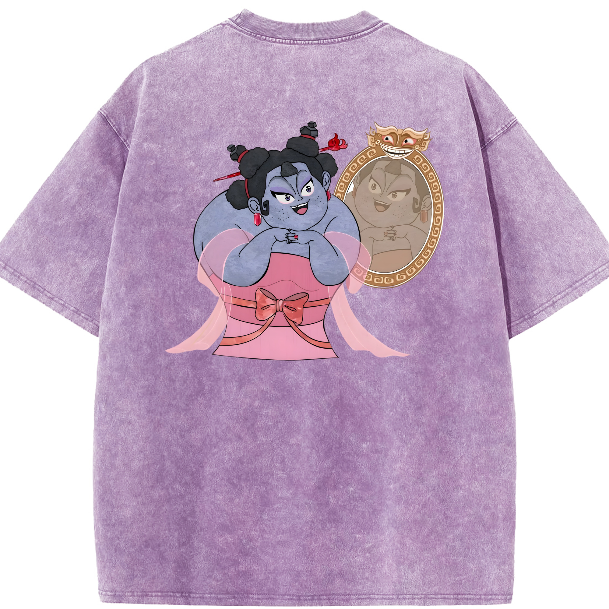 （画像用） Ne Zha 2 ナタ 魔童の大暴れ 綿100% ヴィンテージ風 半袖Tシャツ（背面プリント）