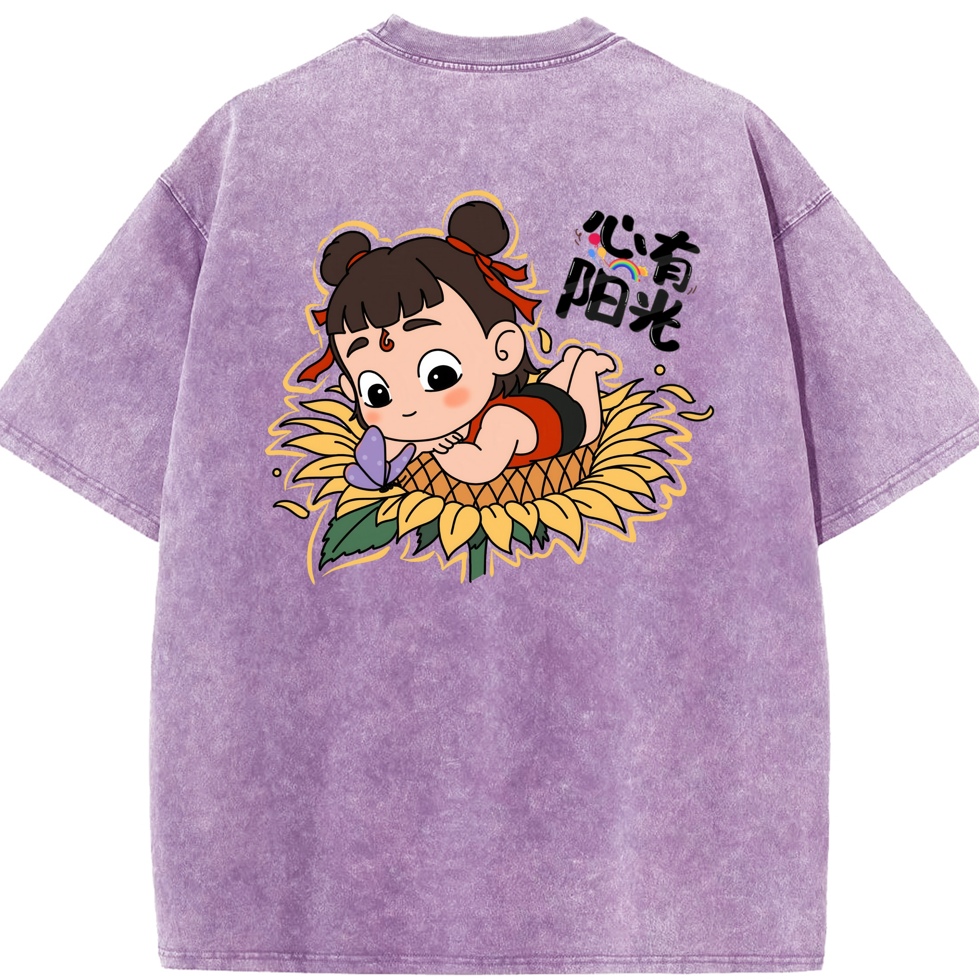 （画像用） Ne Zha 2 ナタ 魔童の大暴れ 綿100% ヴィンテージ風 半袖Tシャツ（背面プリント）
