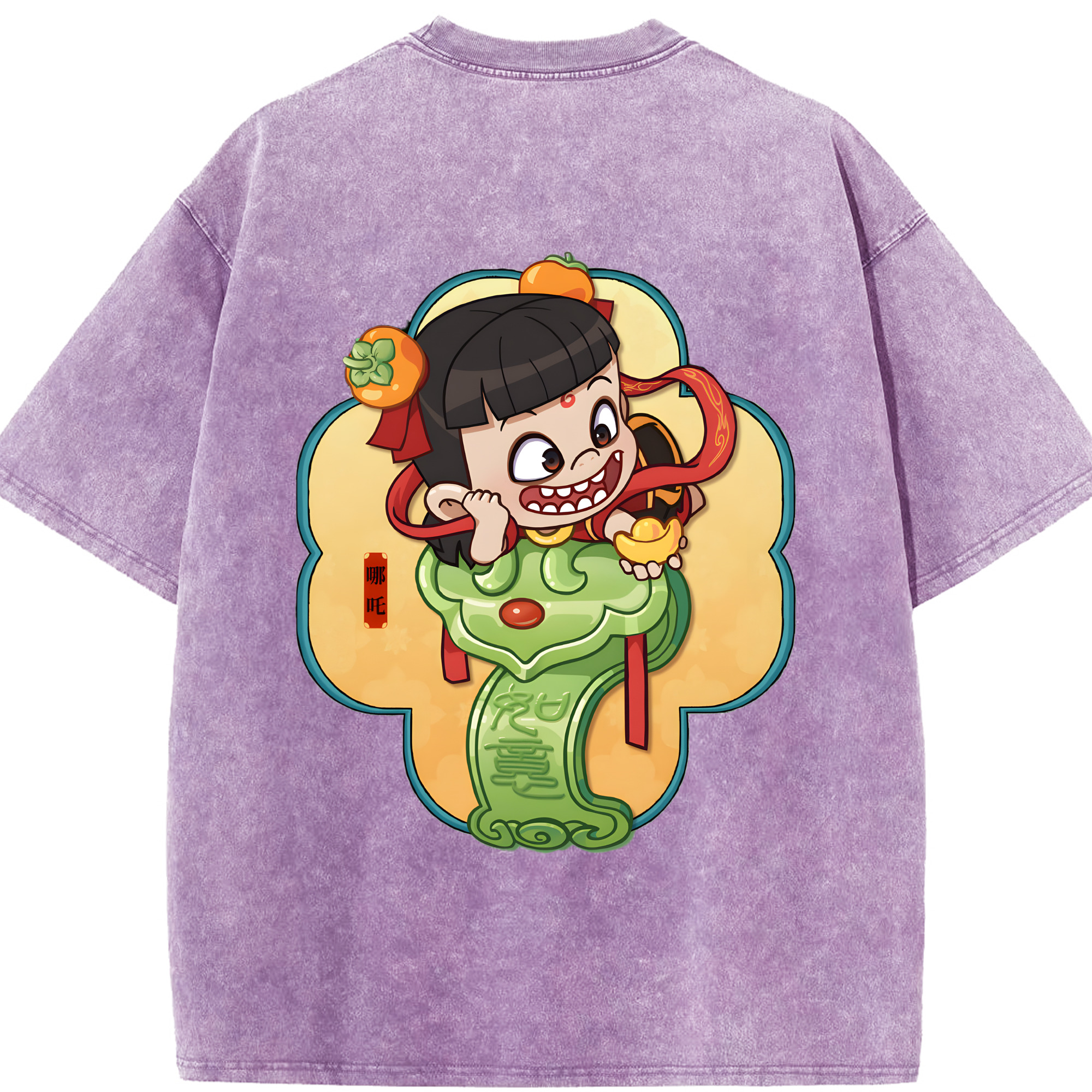 （画像用） Ne Zha 2 ナタ 魔童の大暴れ 綿100% ヴィンテージ風 半袖Tシャツ（背面プリント）