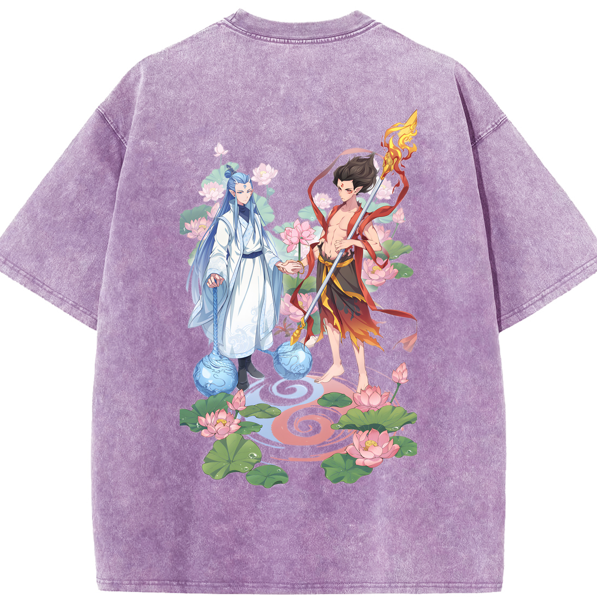 （画像用） Ne Zha 2 ナタ 魔童の大暴れ 綿100% ヴィンテージ風 半袖Tシャツ（背面プリント）