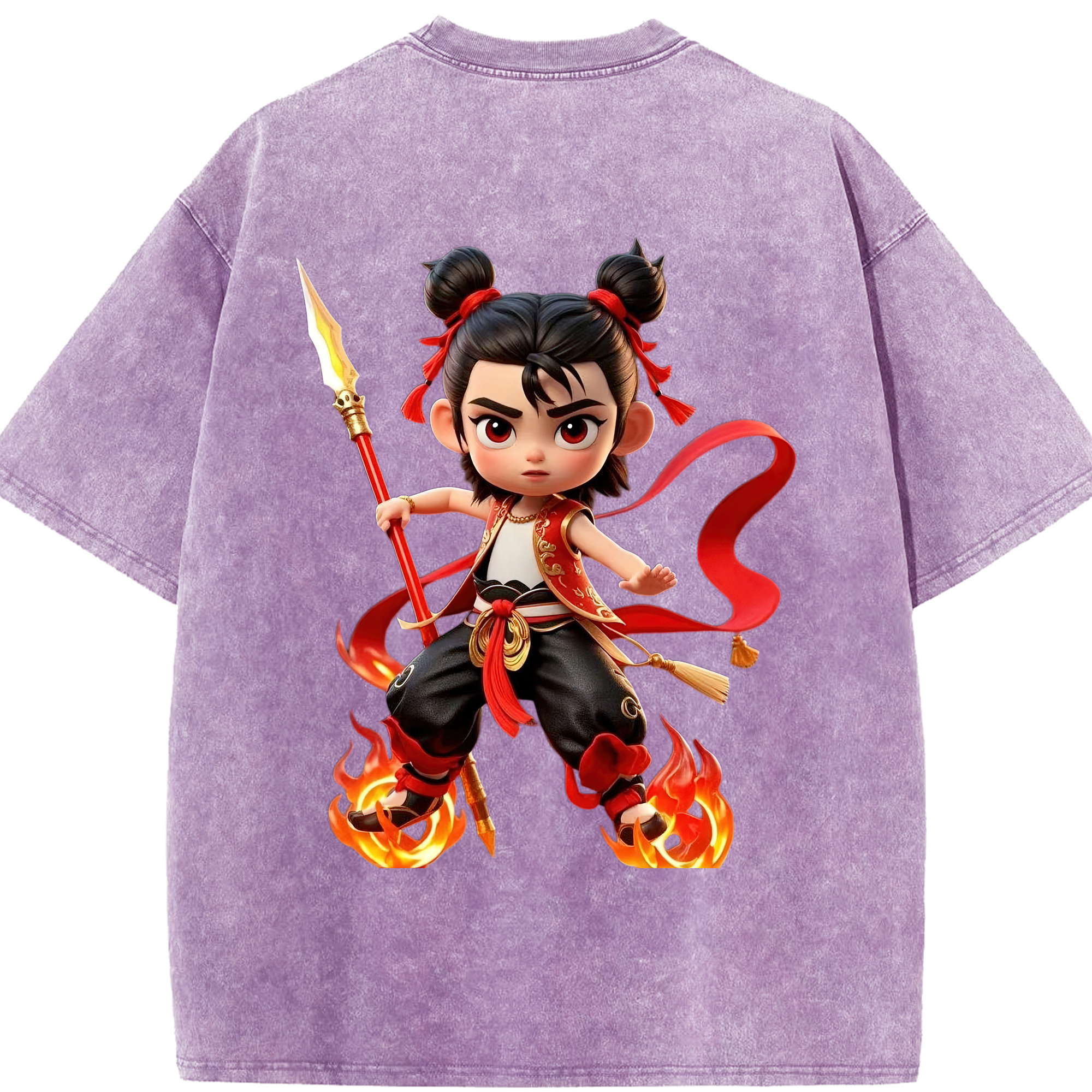 （画像用） Ne Zha 2 ナタ 魔童の大暴れ 綿100% ヴィンテージ風 半袖Tシャツ（背面プリント）