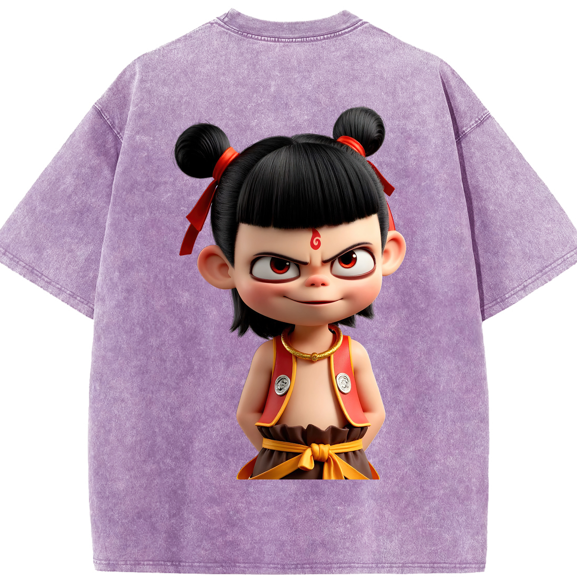 （画像用） Ne Zha 2 ナタ 魔童の大暴れ 綿100% ヴィンテージ風 半袖Tシャツ（背面プリント）