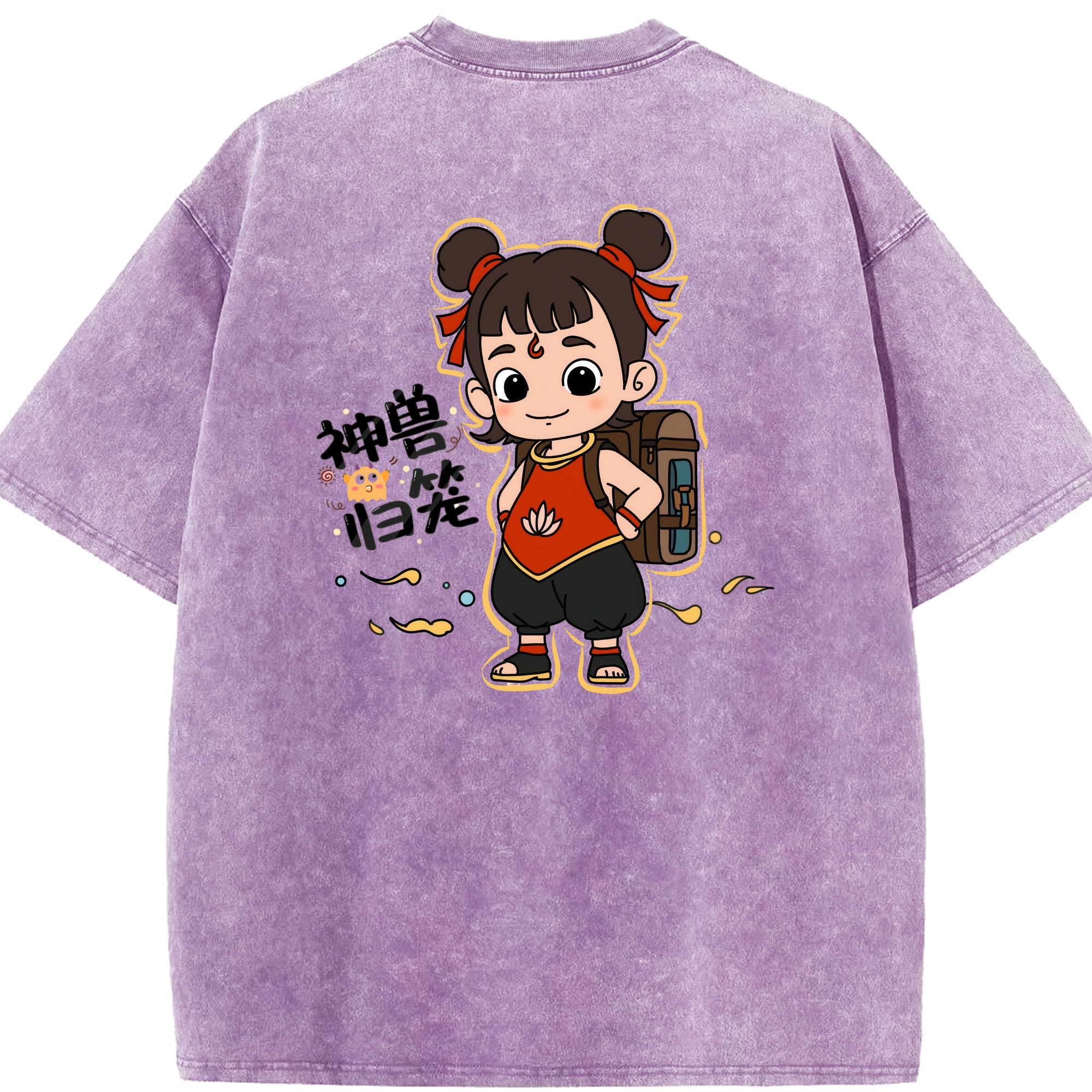 （画像用） Ne Zha 2 ナタ 魔童の大暴れ 綿100% ヴィンテージ風 半袖Tシャツ（背面プリント）