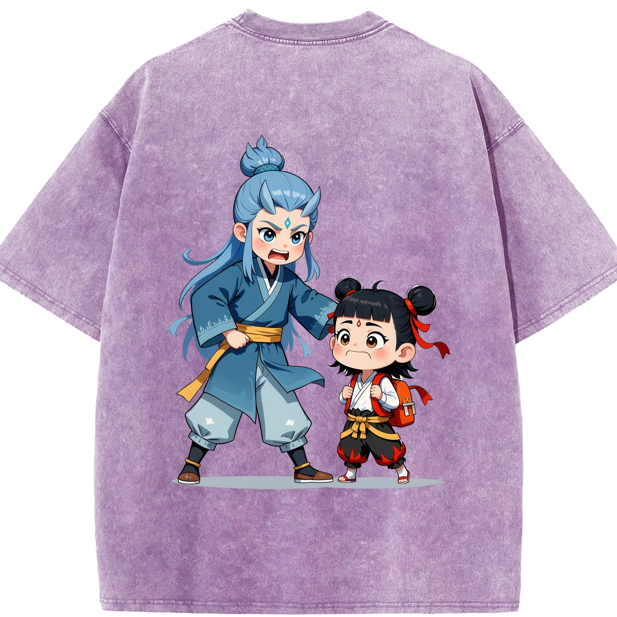 （画像用） Ne Zha 2 ナタ 魔童の大暴れ 綿100% ヴィンテージ風 半袖Tシャツ（背面プリント）