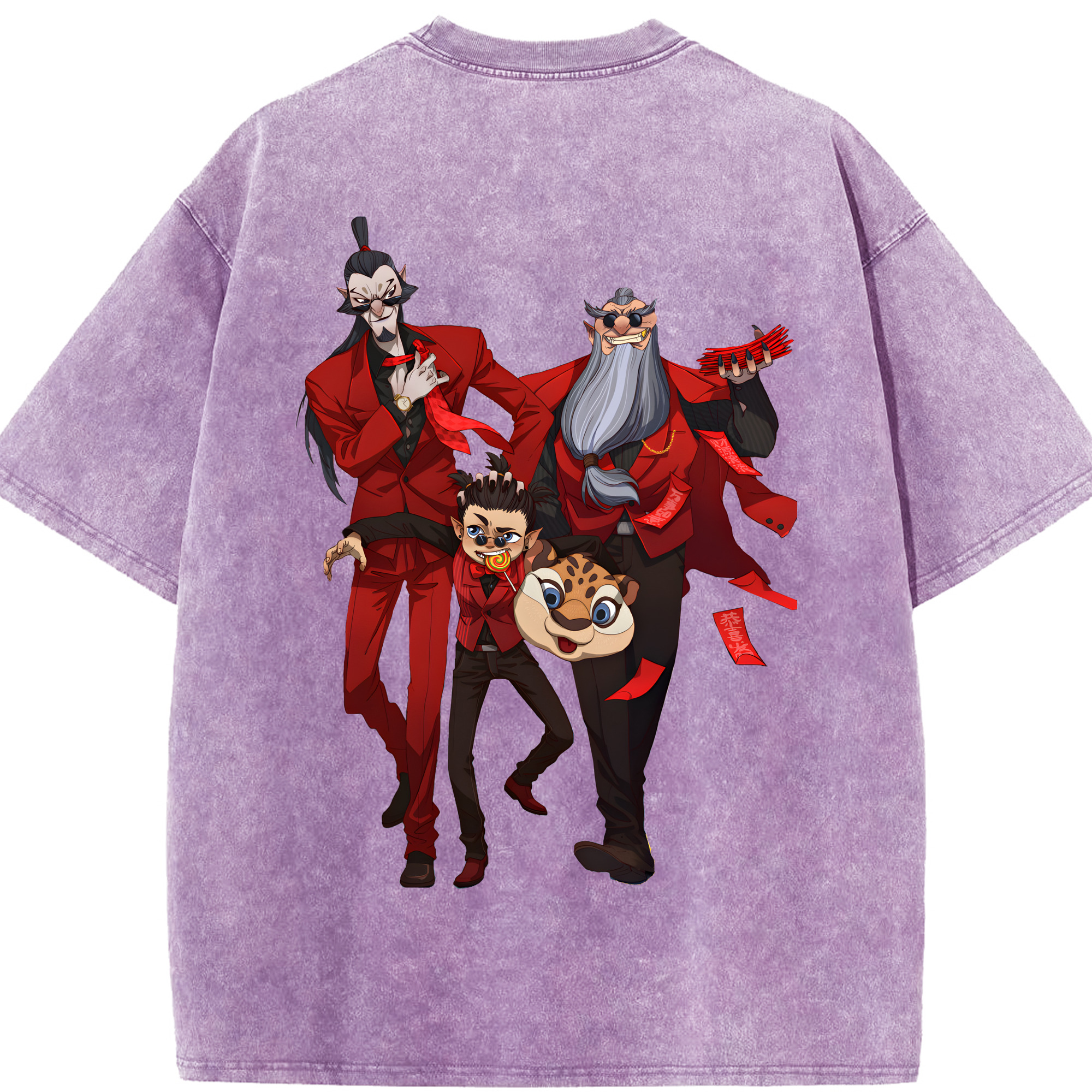 （画像用） Ne Zha 2 ナタ 魔童の大暴れ 綿100% ヴィンテージ風 半袖Tシャツ（背面プリント）