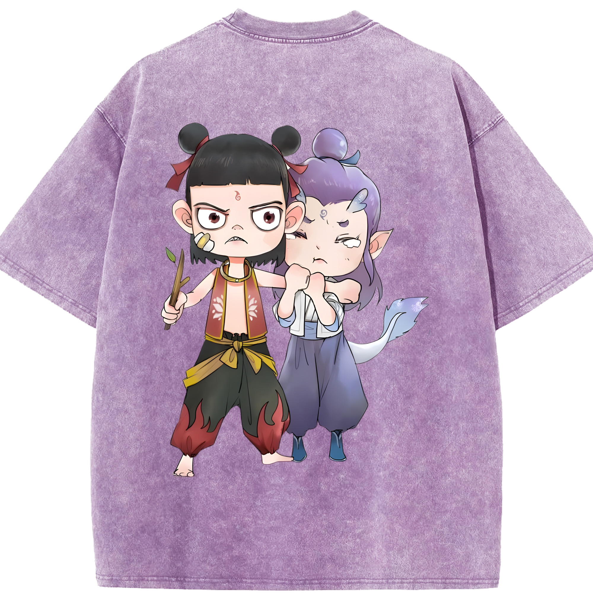 （画像用） Ne Zha 2 ナタ 魔童の大暴れ 綿100% ヴィンテージ風 半袖Tシャツ（背面プリント）