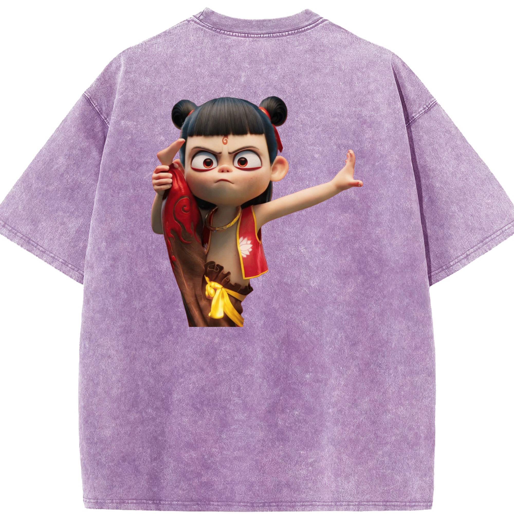 （画像用） Ne Zha 2 ナタ 魔童の大暴れ 綿100% ヴィンテージ風 半袖Tシャツ（背面プリント）