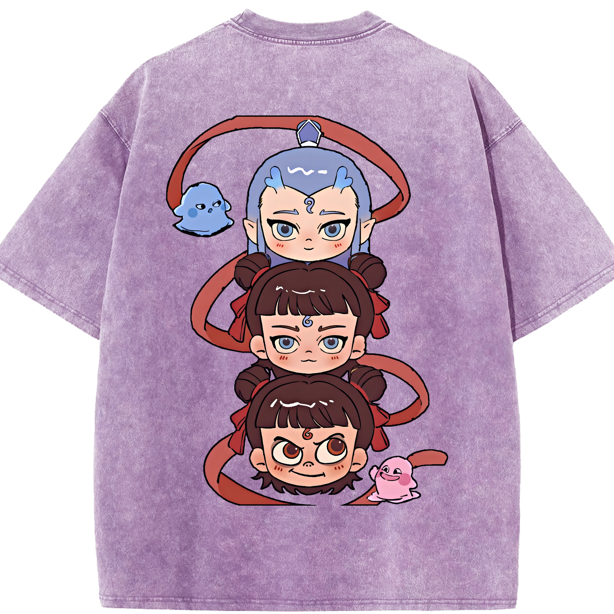 （画像用） Ne Zha 2 ナタ 魔童の大暴れ 綿100% ヴィンテージ風 半袖Tシャツ（背面プリント）