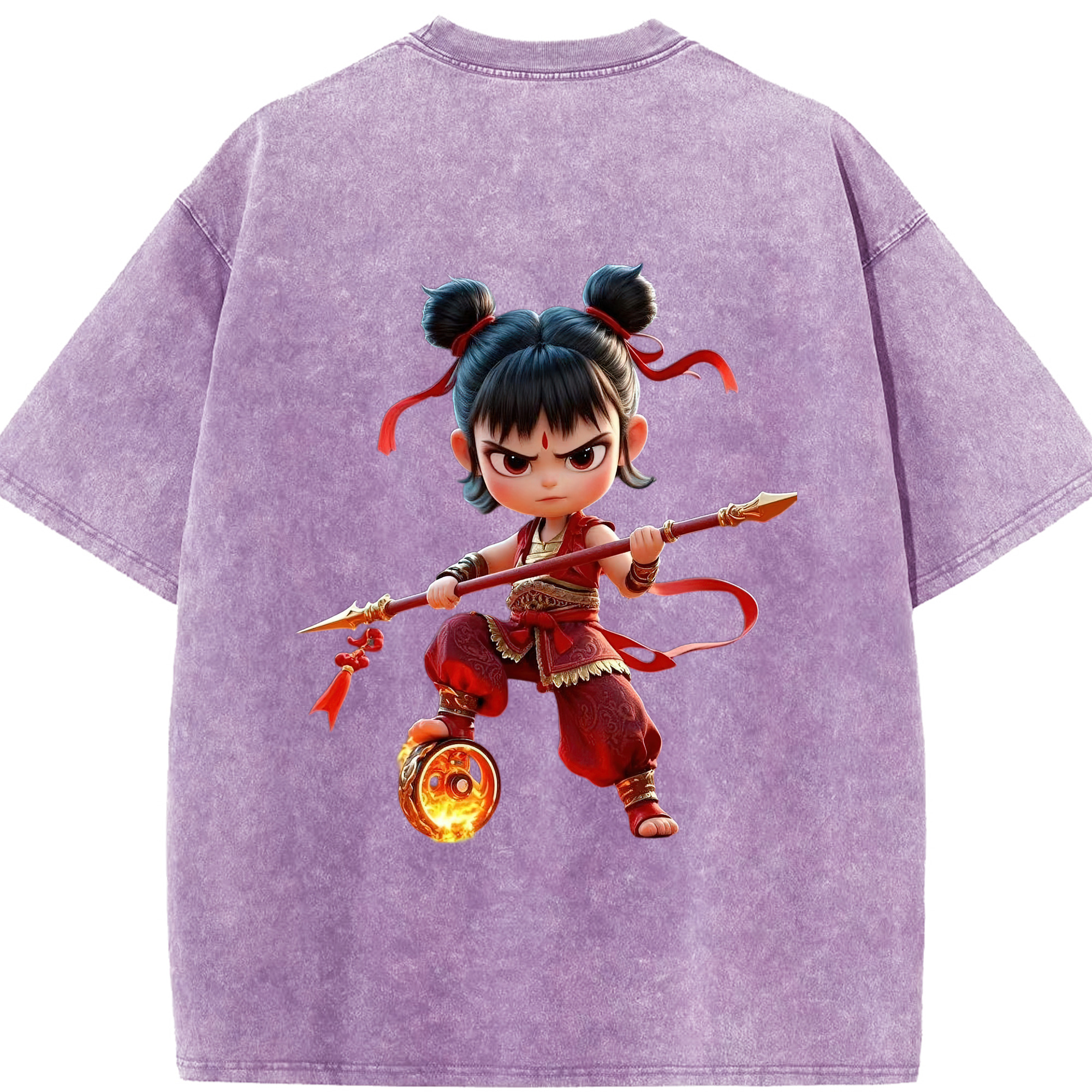 （画像用） Ne Zha 2 ナタ 魔童の大暴れ 綿100% ヴィンテージ風 半袖Tシャツ（背面プリント）