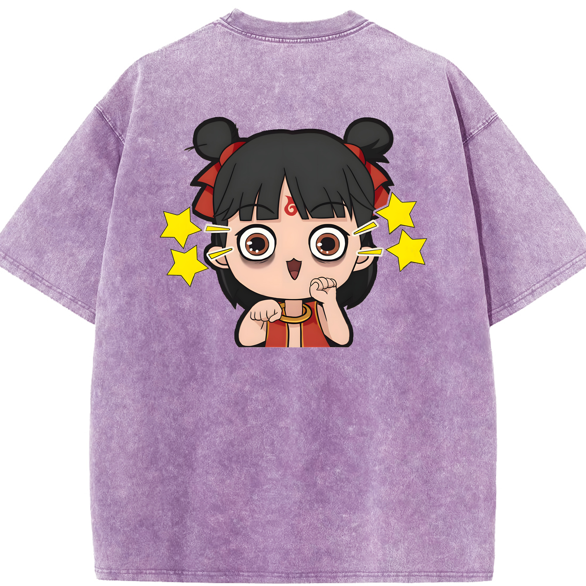（画像用） Ne Zha 2 ナタ 魔童の大暴れ 綿100% ヴィンテージ風 半袖Tシャツ（背面プリント）