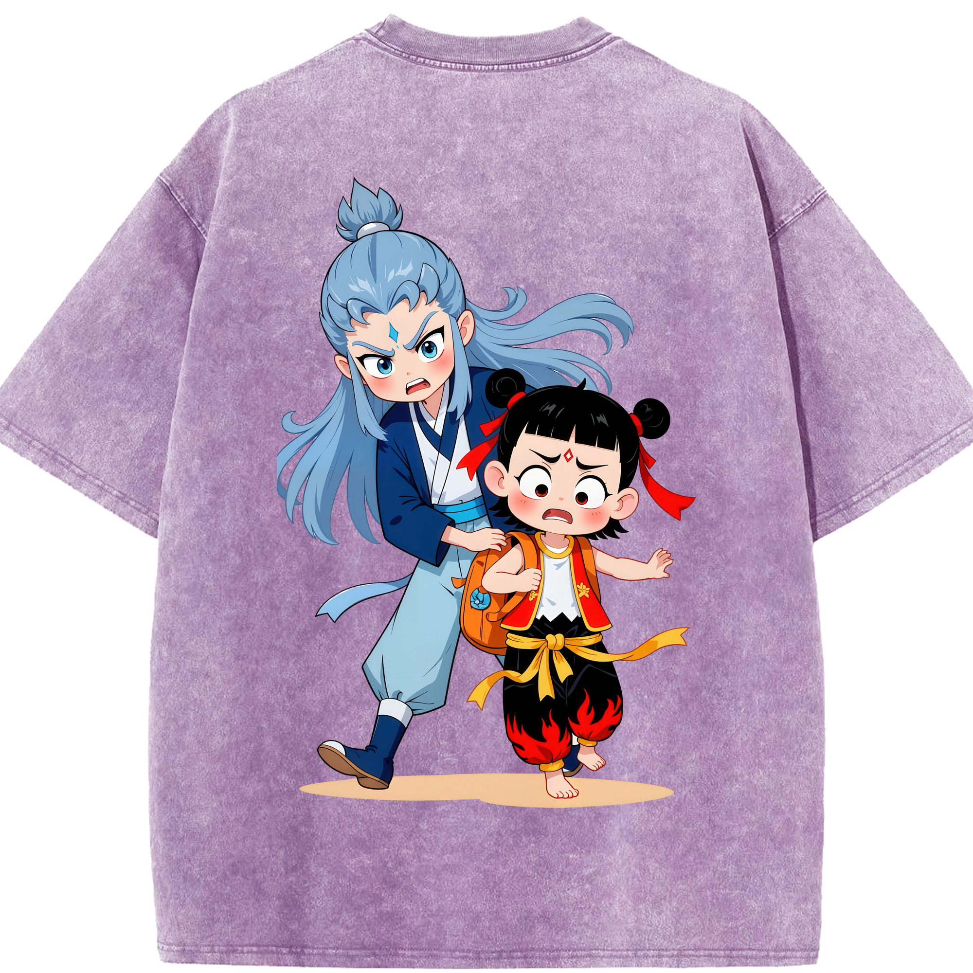 （画像用） Ne Zha 2 ナタ 魔童の大暴れ 綿100% ヴィンテージ風 半袖Tシャツ（背面プリント）