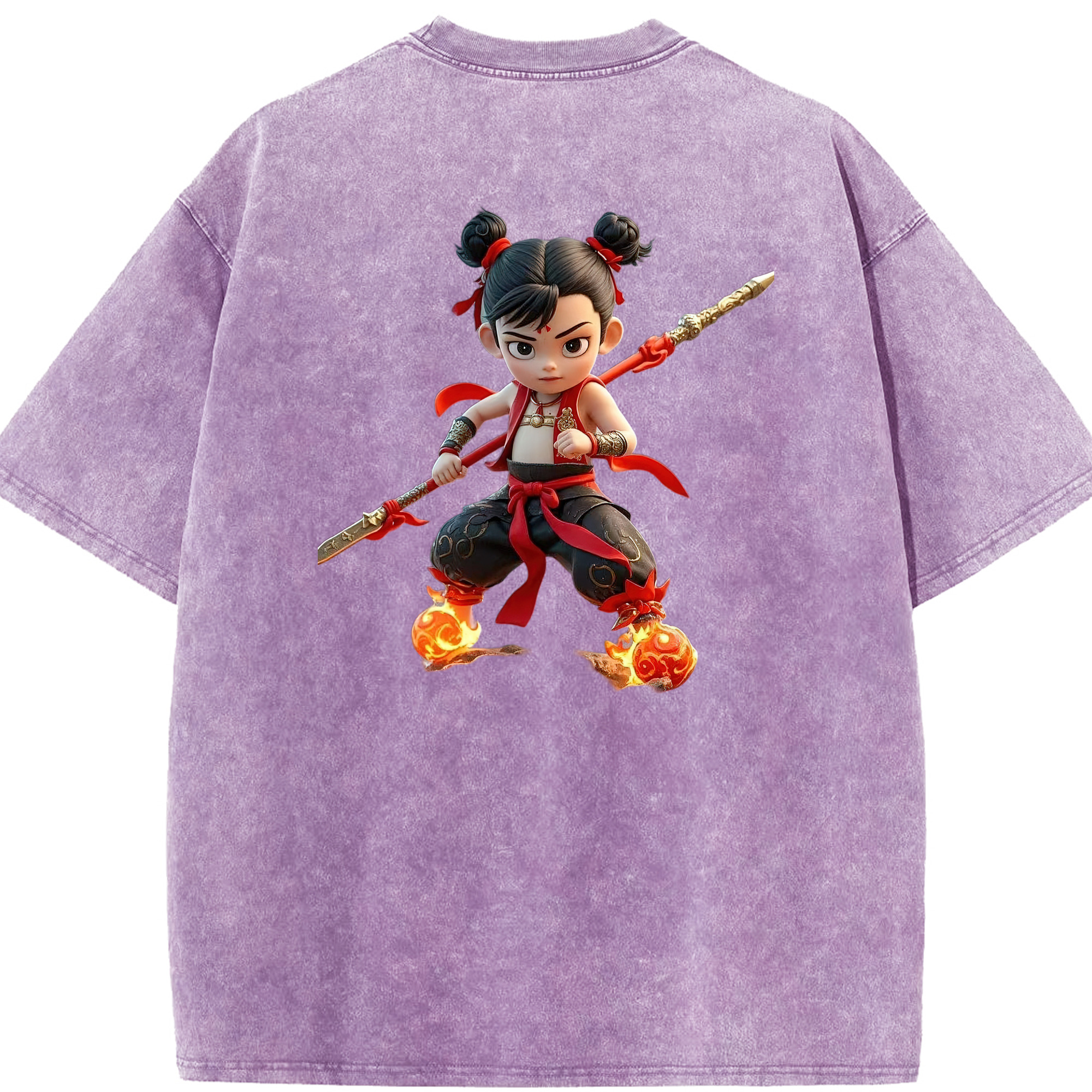 （画像用） Ne Zha 2 ナタ 魔童の大暴れ 綿100% ヴィンテージ風 半袖Tシャツ（背面プリント）