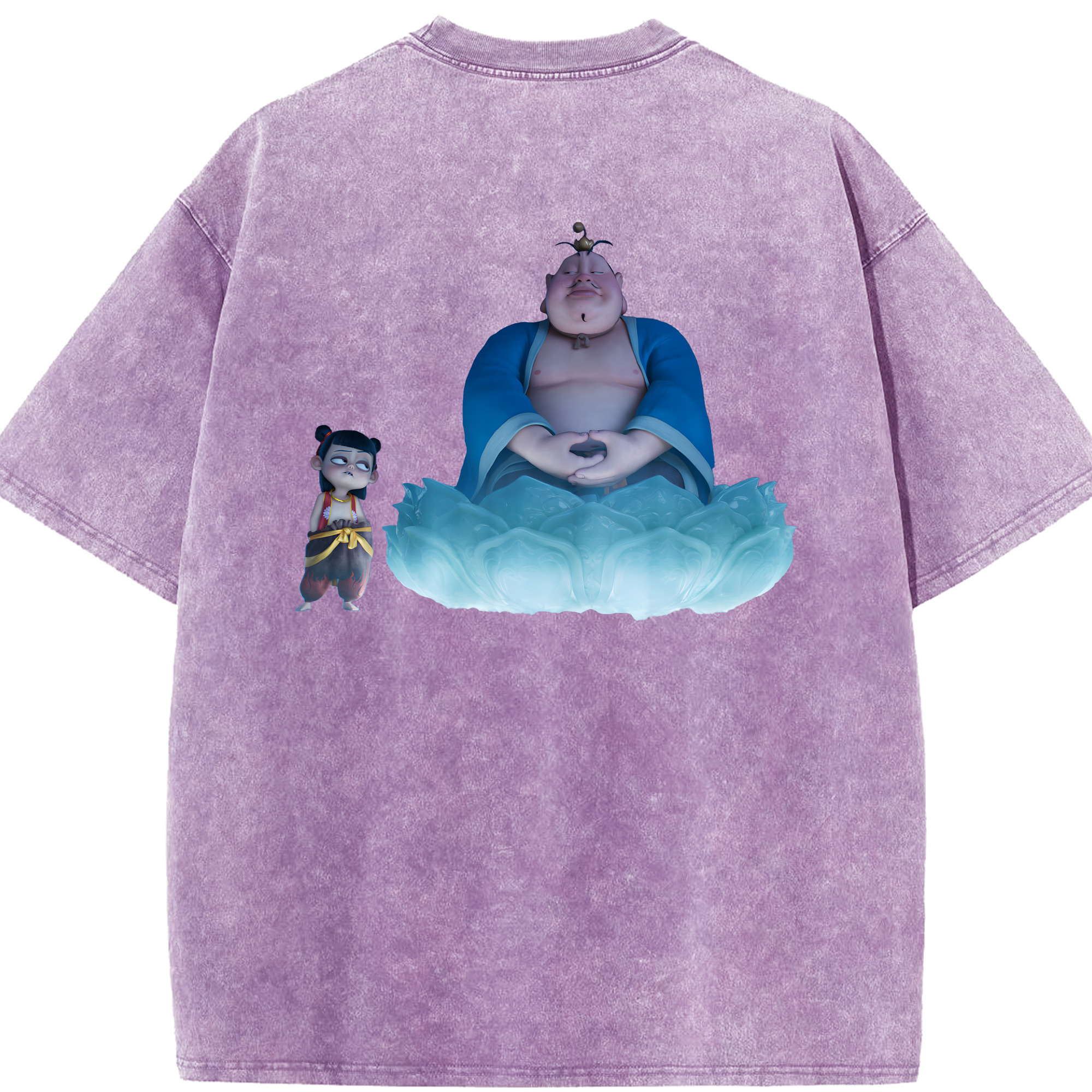 （画像用） Ne Zha 2 ナタ 魔童の大暴れ 綿100% ヴィンテージ風 半袖Tシャツ（背面プリント）