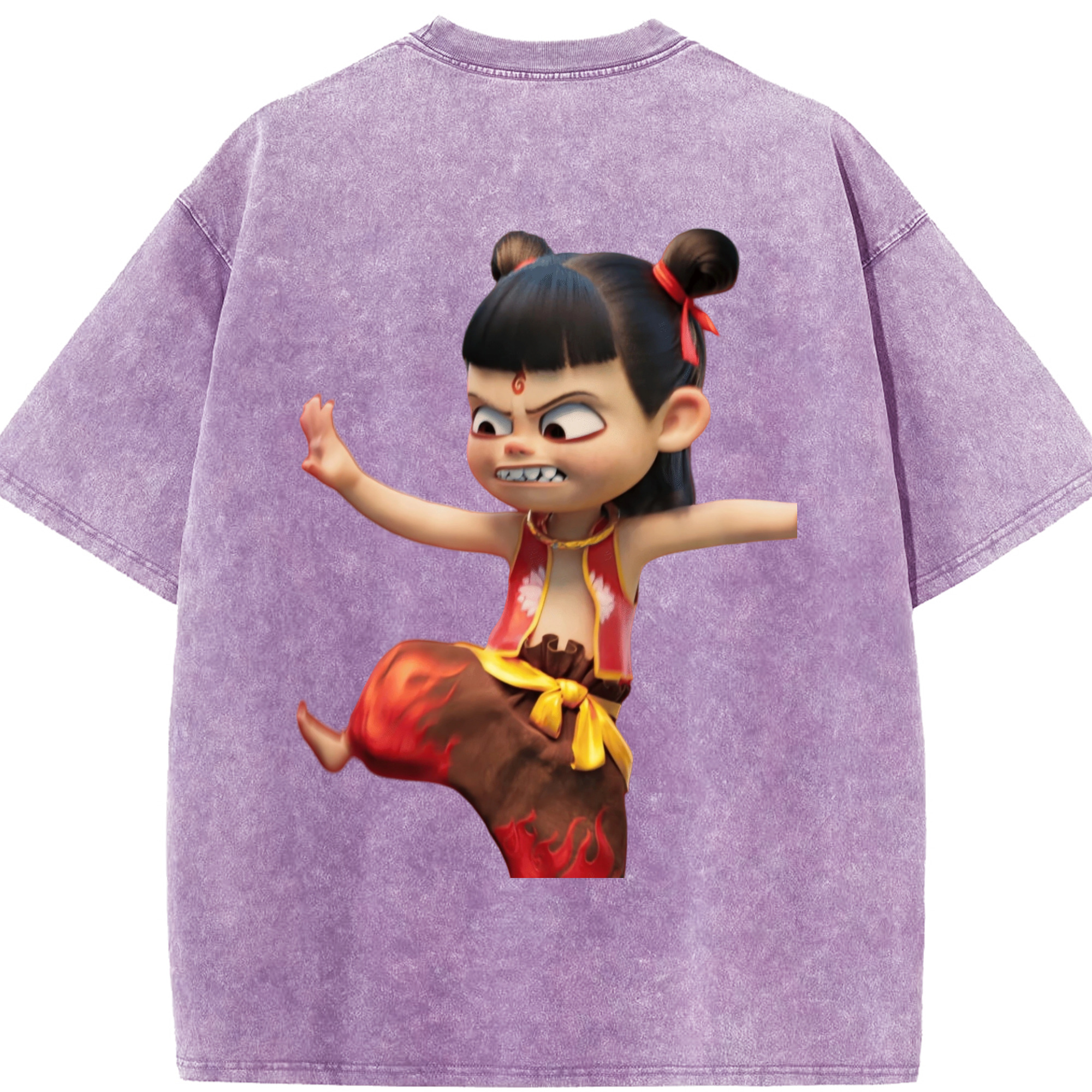 （画像用） Ne Zha 2 ナタ 魔童の大暴れ 綿100% ヴィンテージ風 半袖Tシャツ（背面プリント）