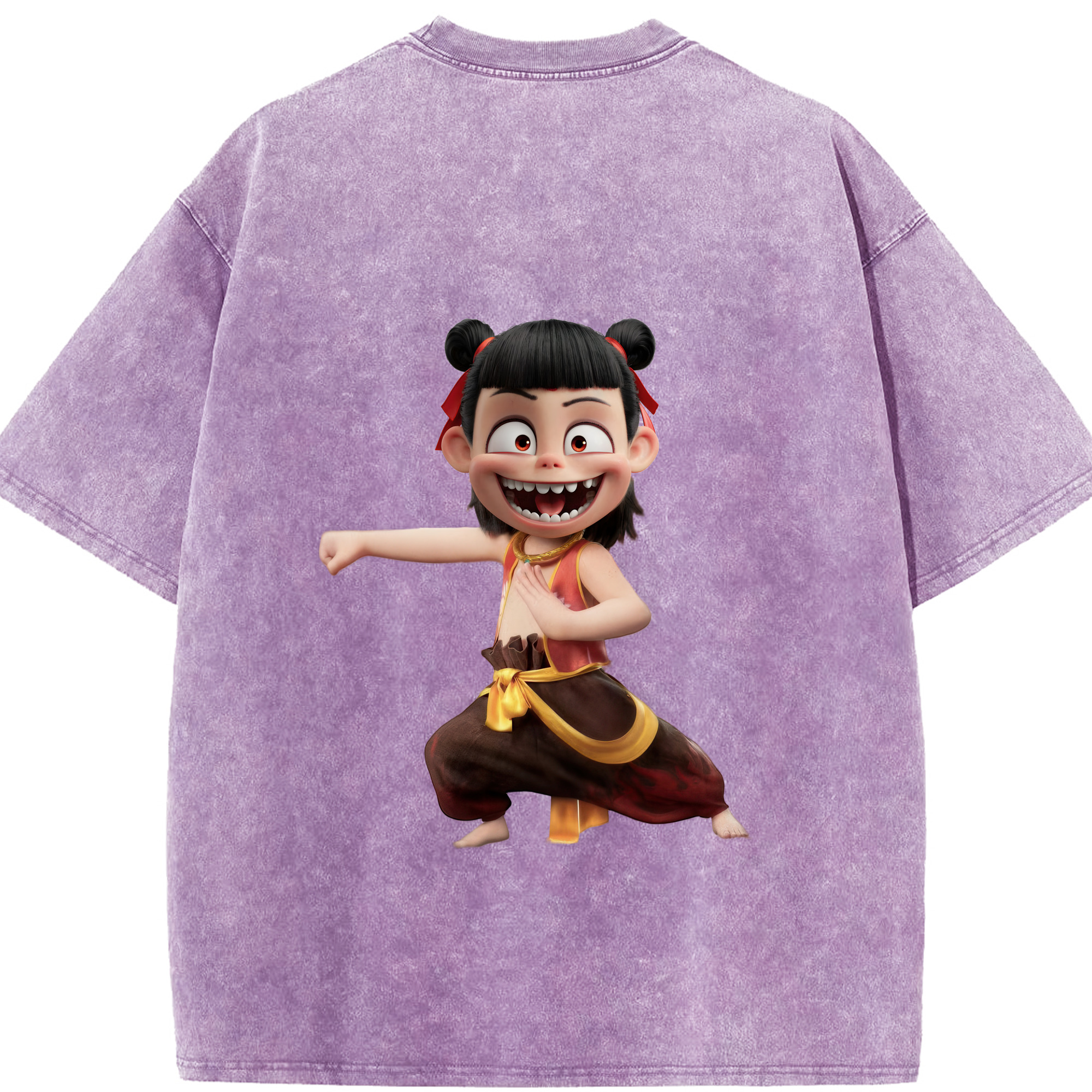 （画像用） Ne Zha 2 ナタ 魔童の大暴れ 綿100% ヴィンテージ風 半袖Tシャツ（背面プリント）