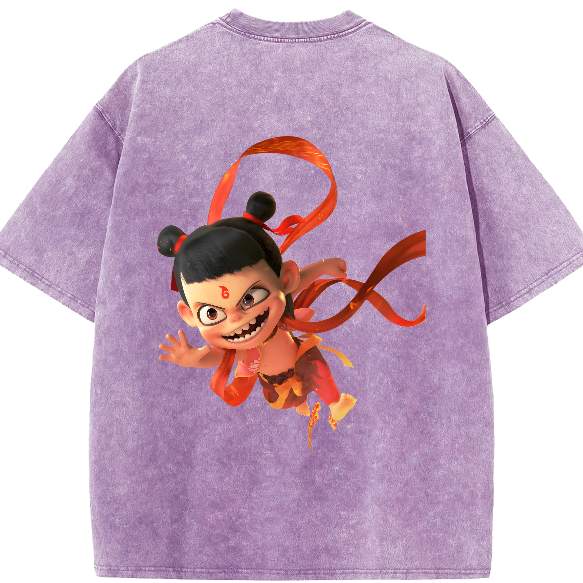 （画像用） Ne Zha 2 ナタ 魔童の大暴れ 綿100% ヴィンテージ風 半袖Tシャツ（背面プリント）