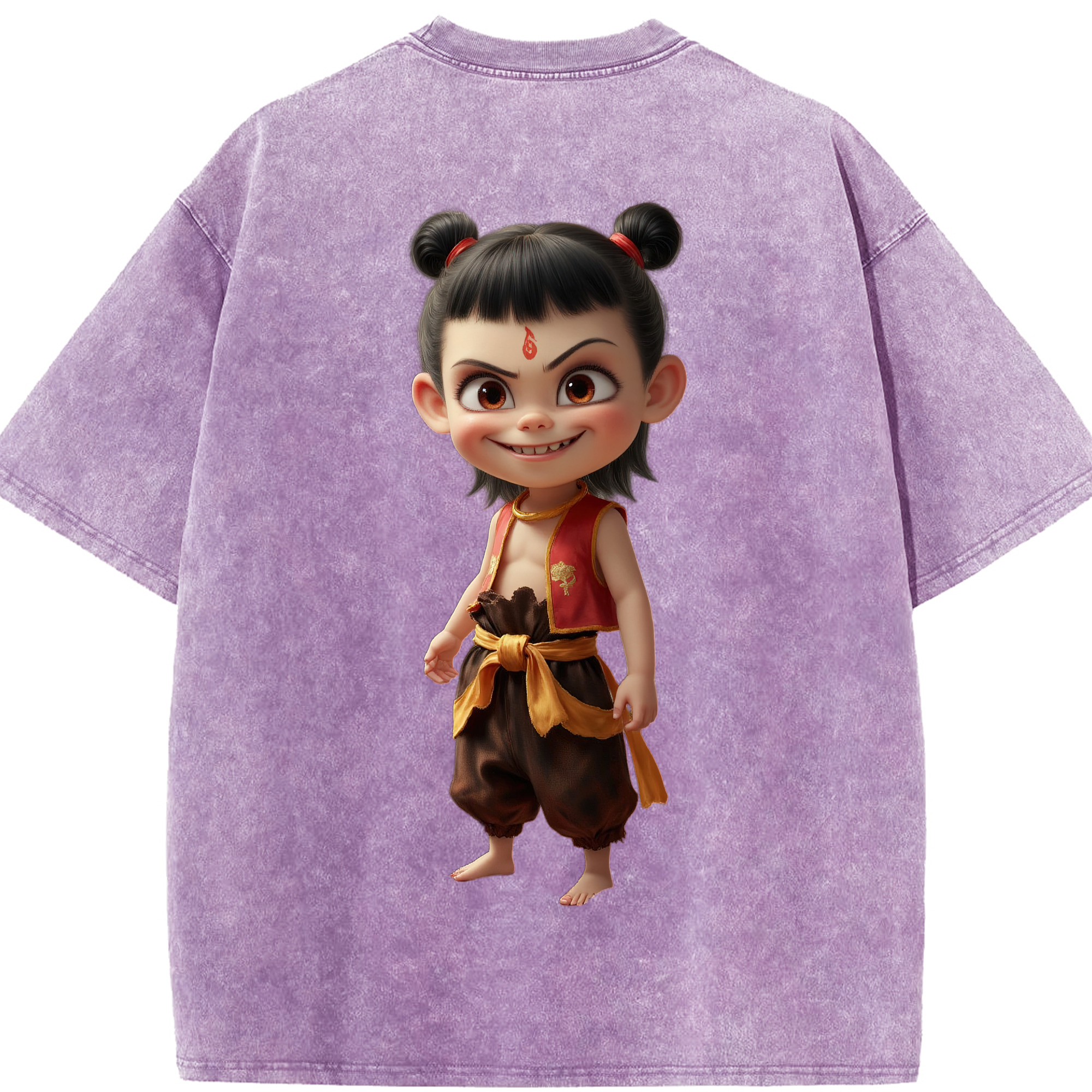 （画像用） Ne Zha 2 ナタ 魔童の大暴れ 綿100% ヴィンテージ風 半袖Tシャツ（背面プリント）
