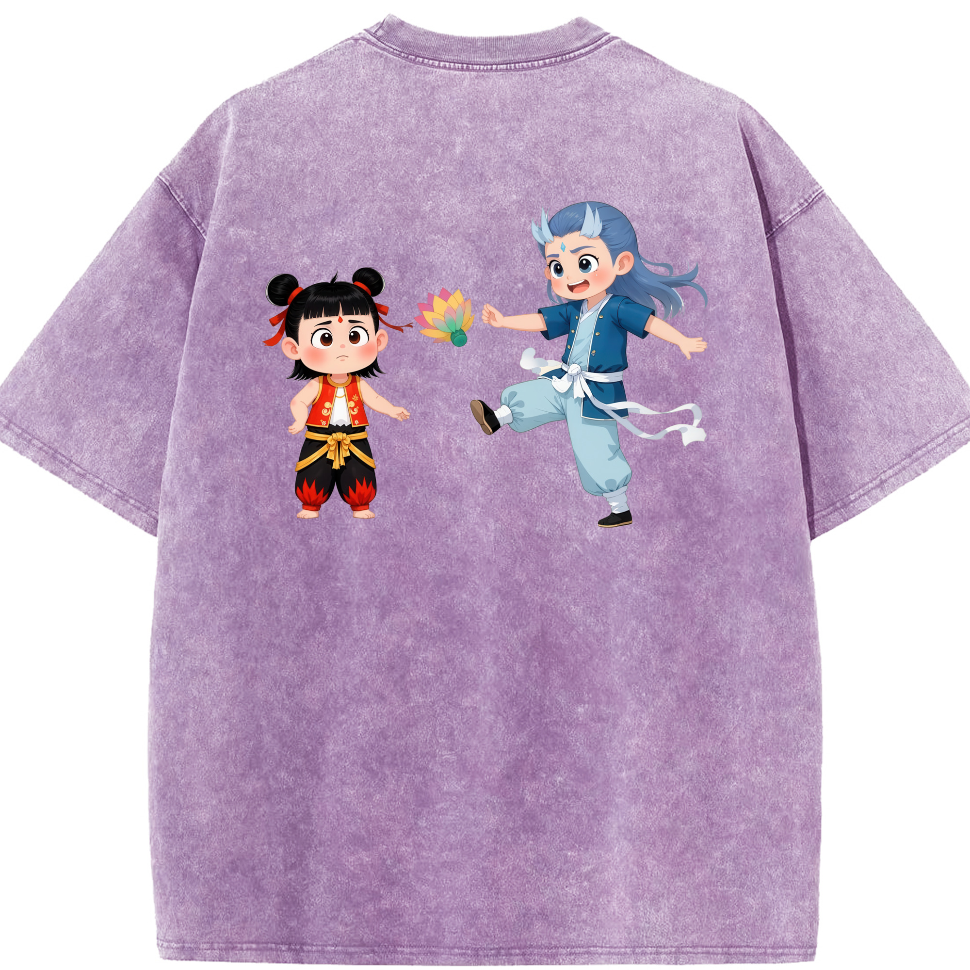 （画像用） Ne Zha 2 ナタ 魔童の大暴れ 綿100% ヴィンテージ風 半袖Tシャツ（背面プリント）