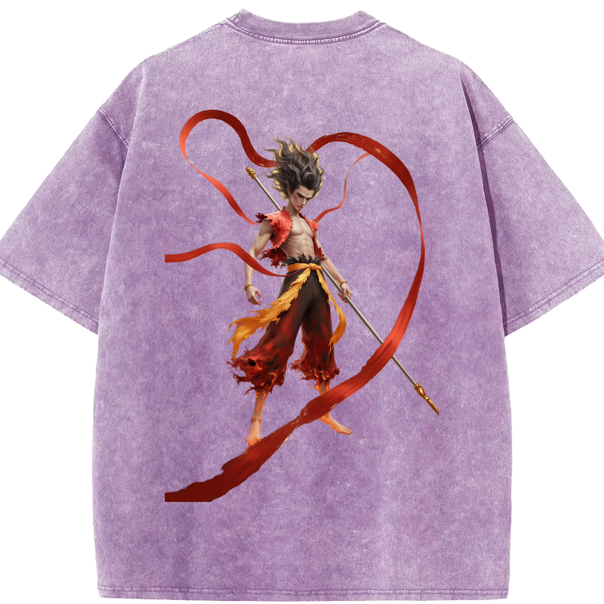 （画像用） Ne Zha 2 ナタ 魔童の大暴れ 綿100% ヴィンテージ風 半袖Tシャツ（背面プリント）