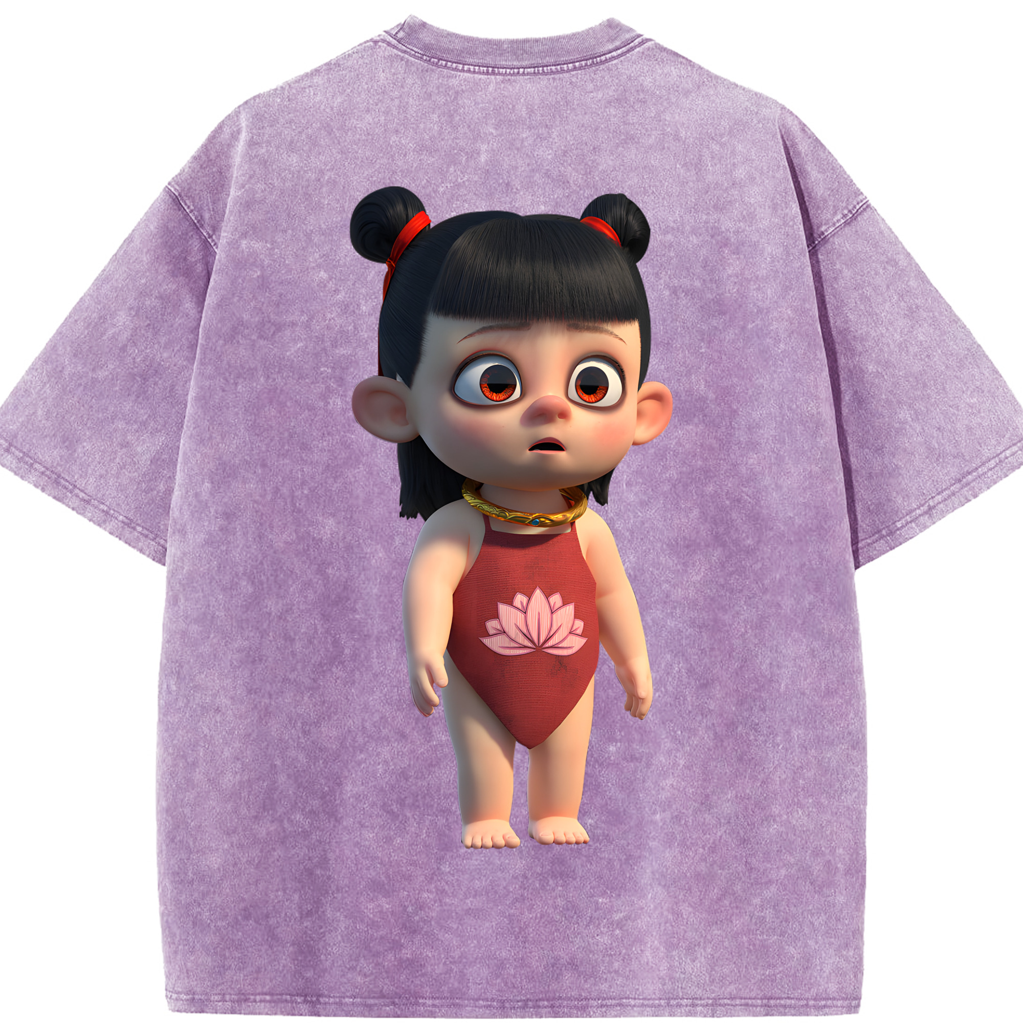 （画像用） Ne Zha 2 ナタ 魔童の大暴れ 綿100% ヴィンテージ風 半袖Tシャツ（背面プリント）