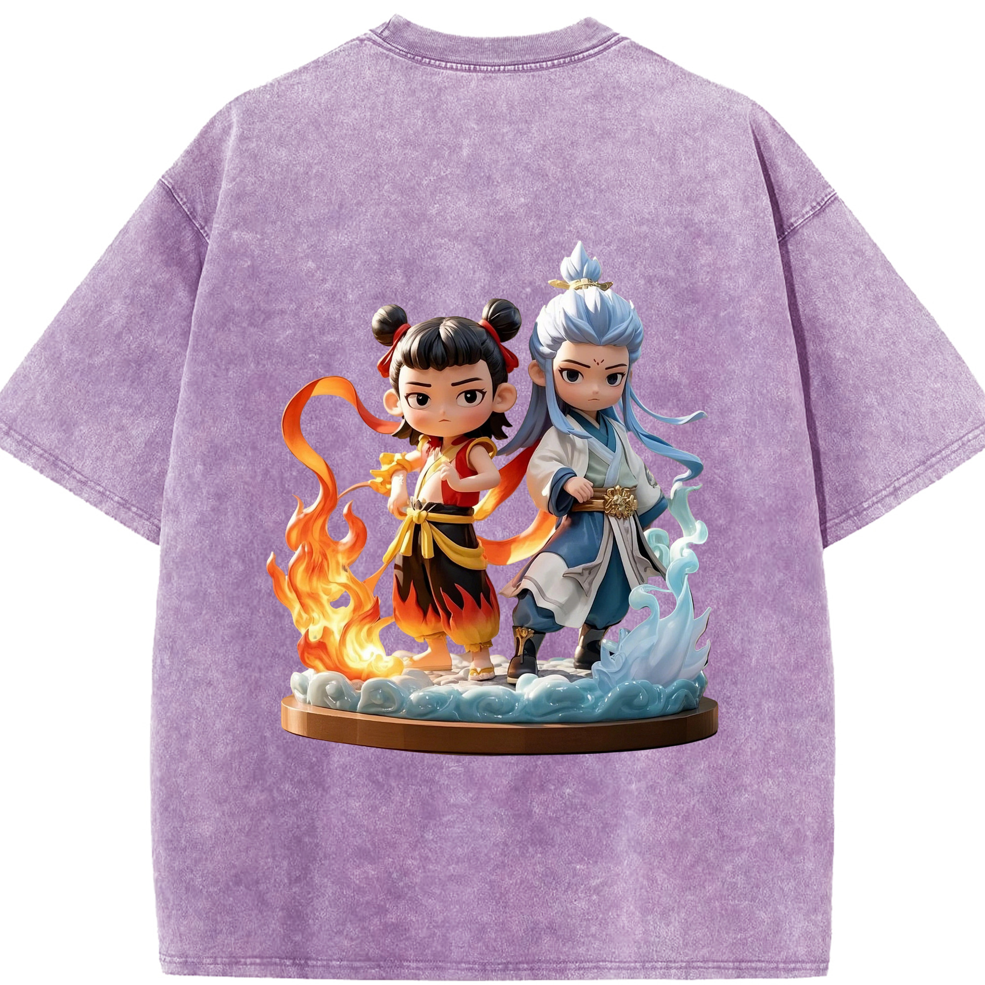 （画像用） Ne Zha 2 ナタ 魔童の大暴れ 綿100% ヴィンテージ風 半袖Tシャツ（背面プリント）