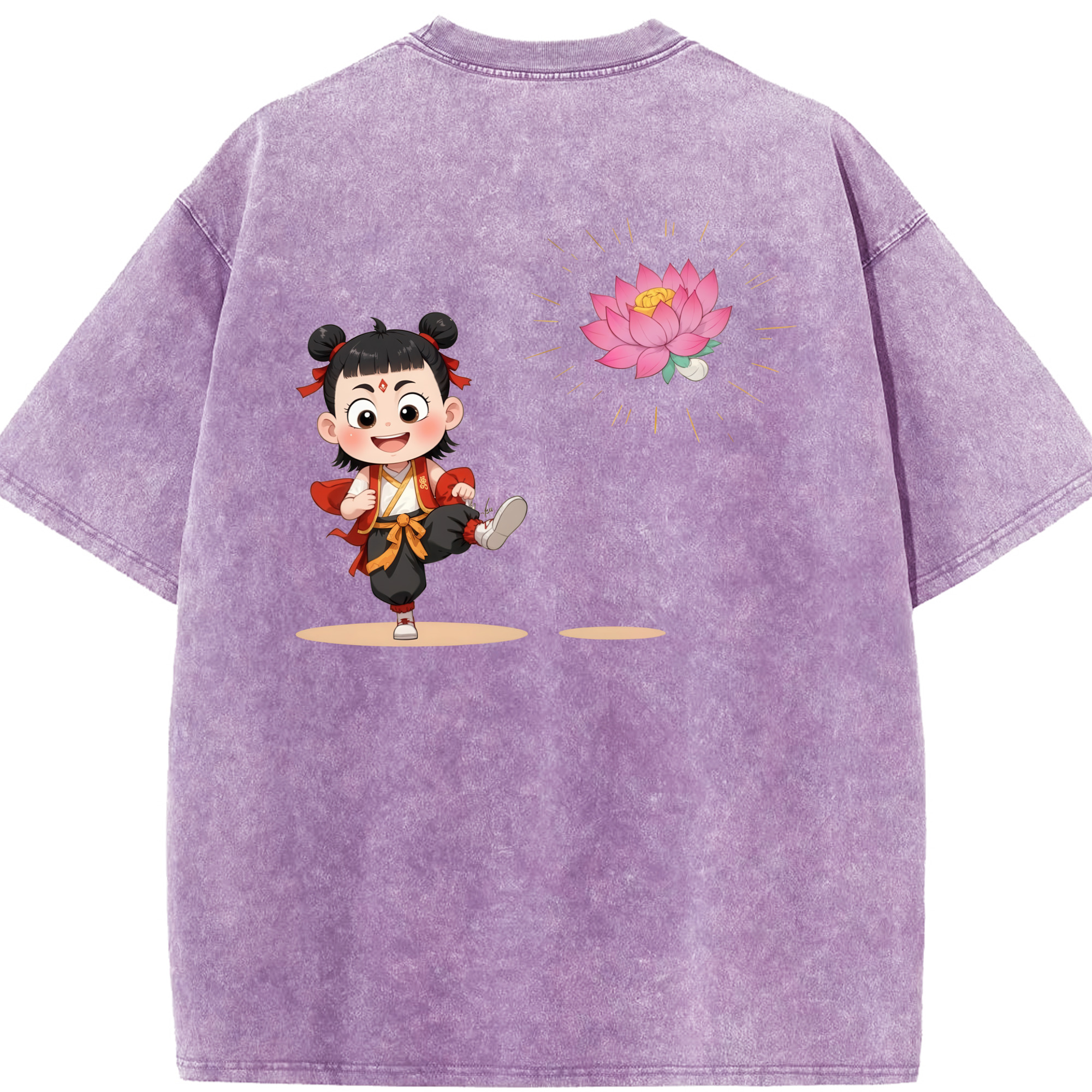 （画像用） Ne Zha 2 ナタ 魔童の大暴れ 綿100% ヴィンテージ風 半袖Tシャツ（背面プリント）
