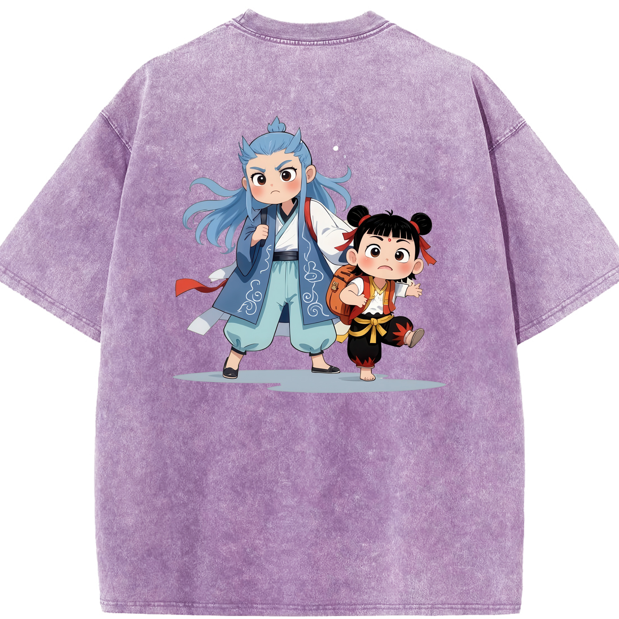 （画像用） Ne Zha 2 ナタ 魔童の大暴れ 綿100% ヴィンテージ風 半袖Tシャツ（背面プリント）