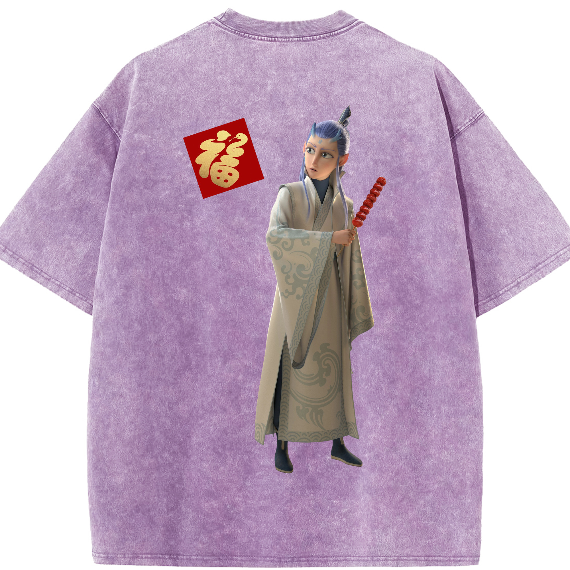 （画像用） Ne Zha 2 ナタ 魔童の大暴れ 綿100% ヴィンテージ風 半袖Tシャツ（背面プリント）