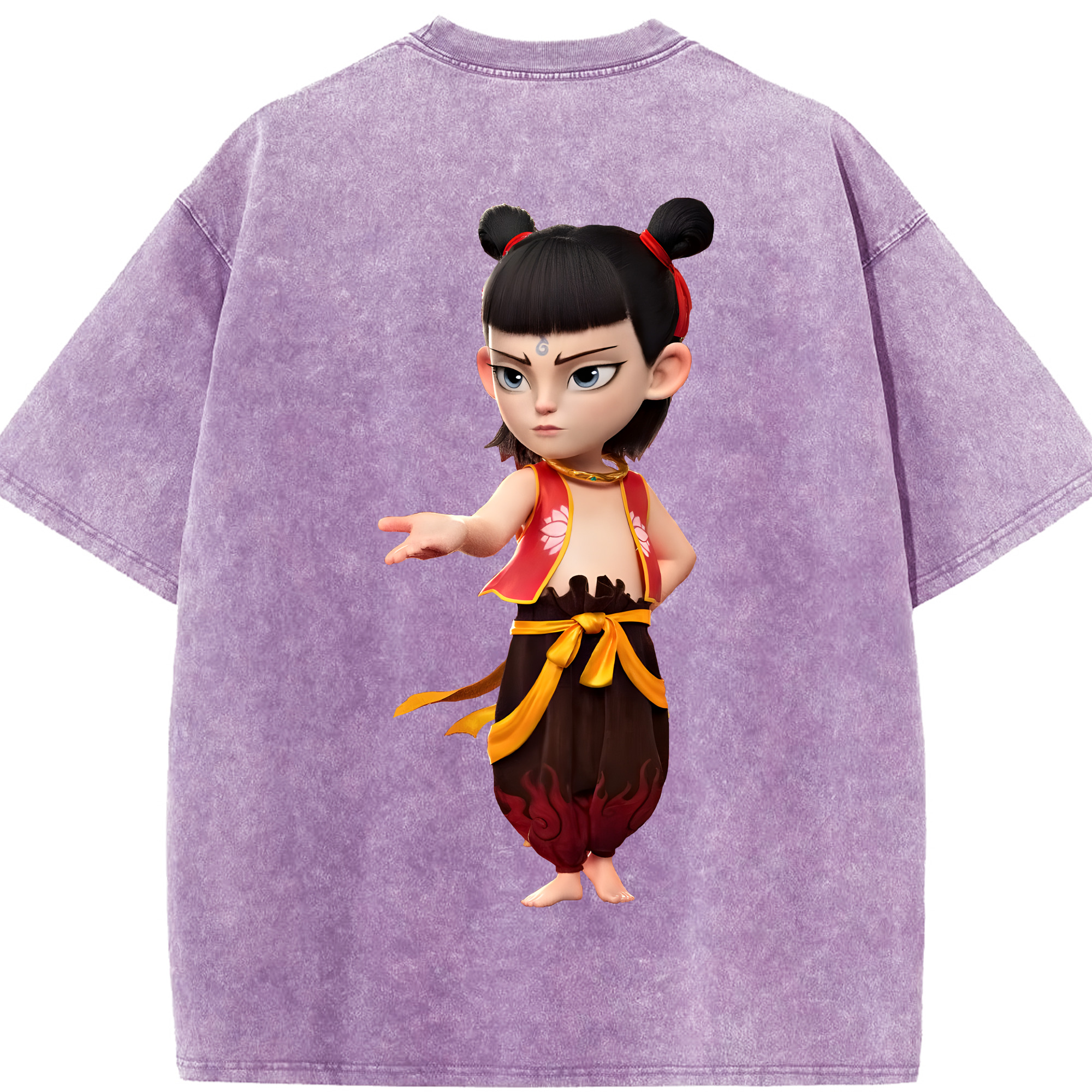 （画像用） Ne Zha 2 ナタ 魔童の大暴れ 綿100% ヴィンテージ風 半袖Tシャツ（背面プリント）