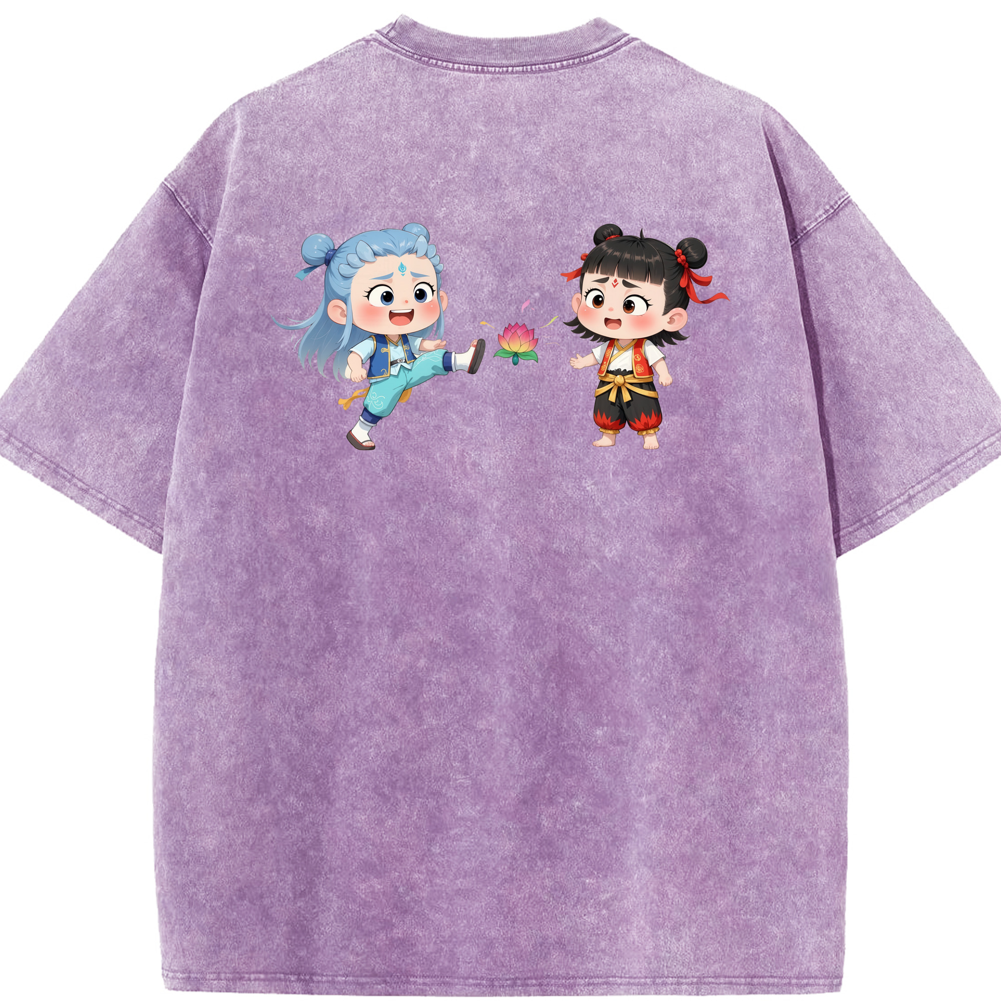 （画像用） Ne Zha 2 ナタ 魔童の大暴れ 綿100% ヴィンテージ風 半袖Tシャツ（背面プリント）
