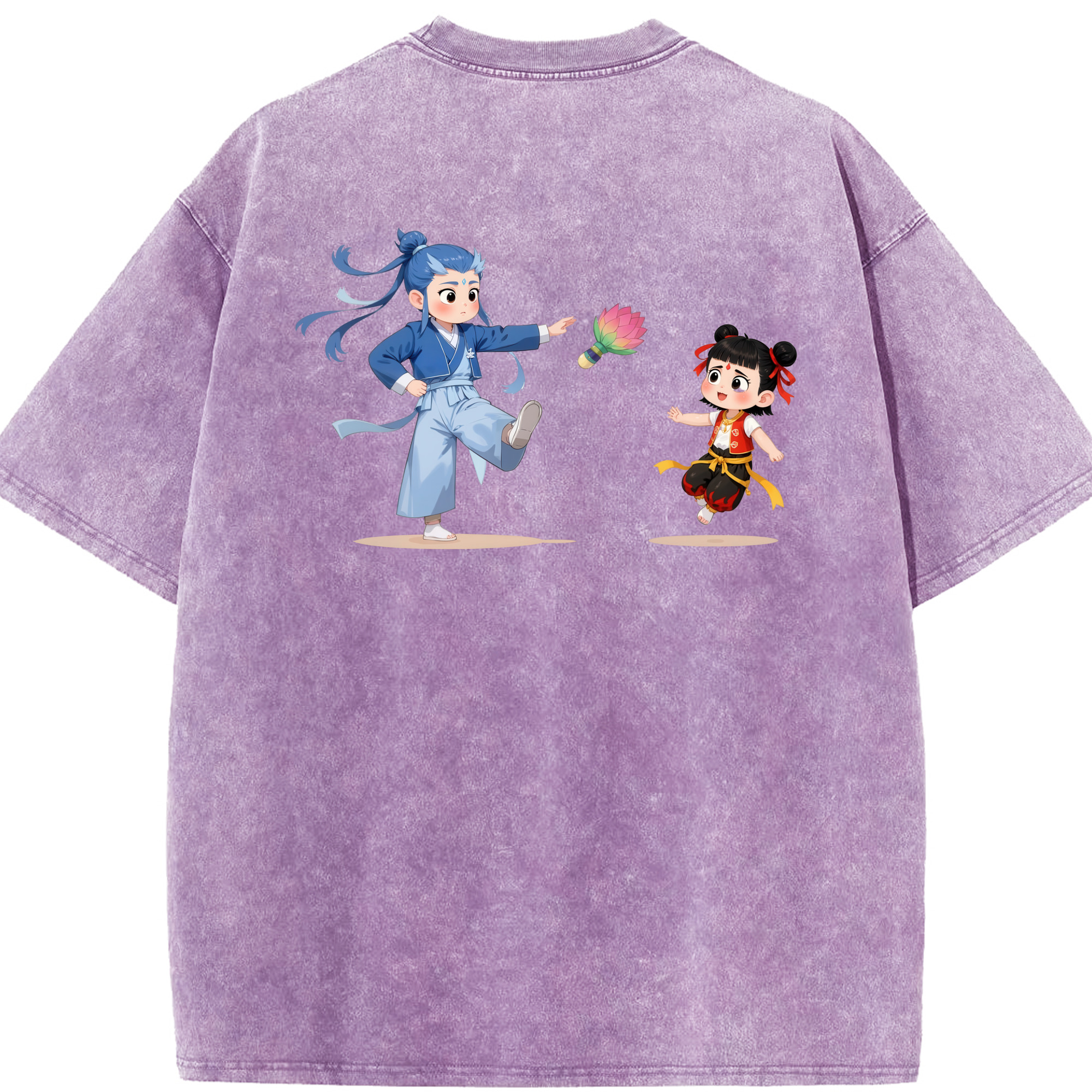 （画像用） Ne Zha 2 ナタ 魔童の大暴れ 綿100% ヴィンテージ風 半袖Tシャツ（背面プリント）