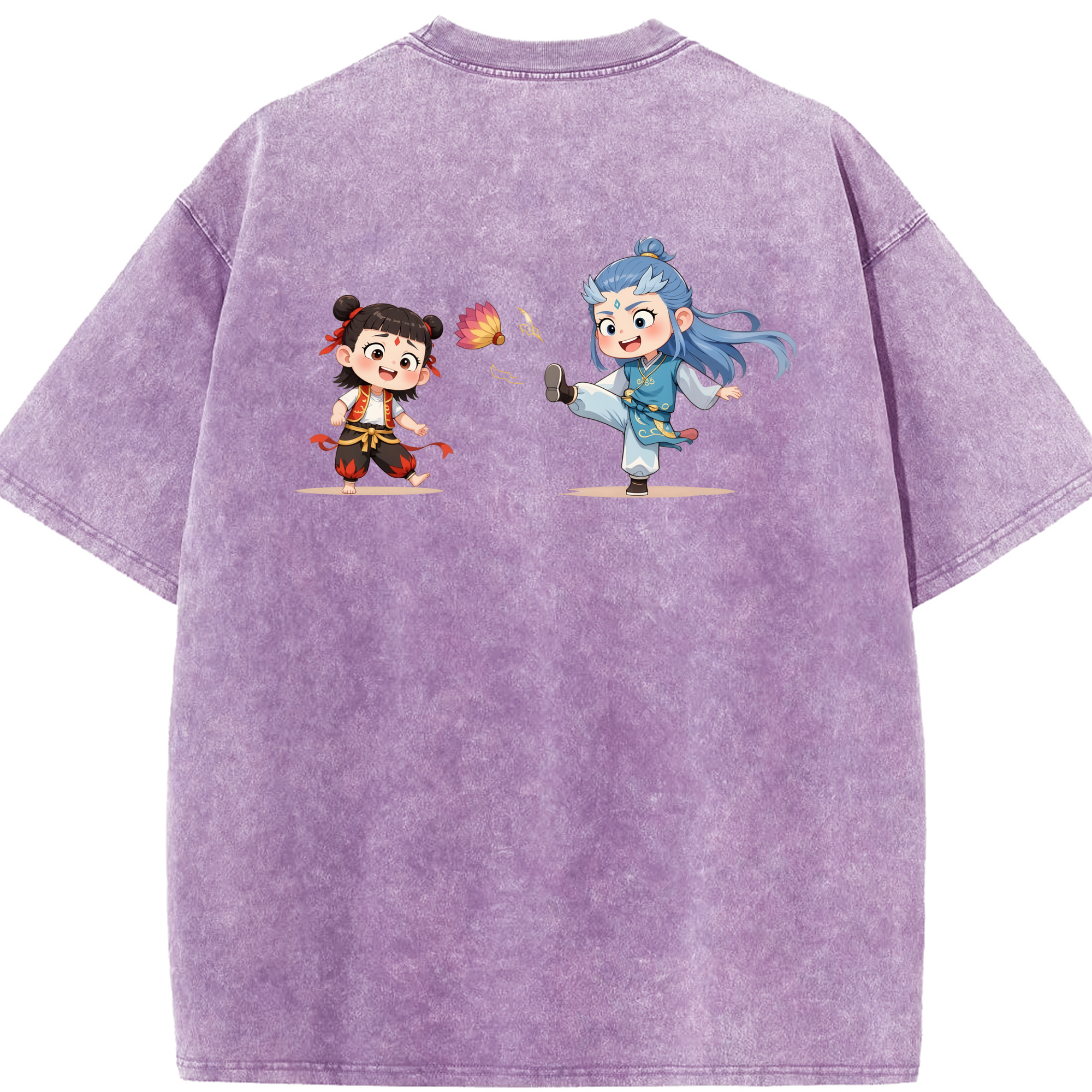 （画像用） Ne Zha 2 ナタ 魔童の大暴れ 綿100% ヴィンテージ風 半袖Tシャツ（背面プリント）