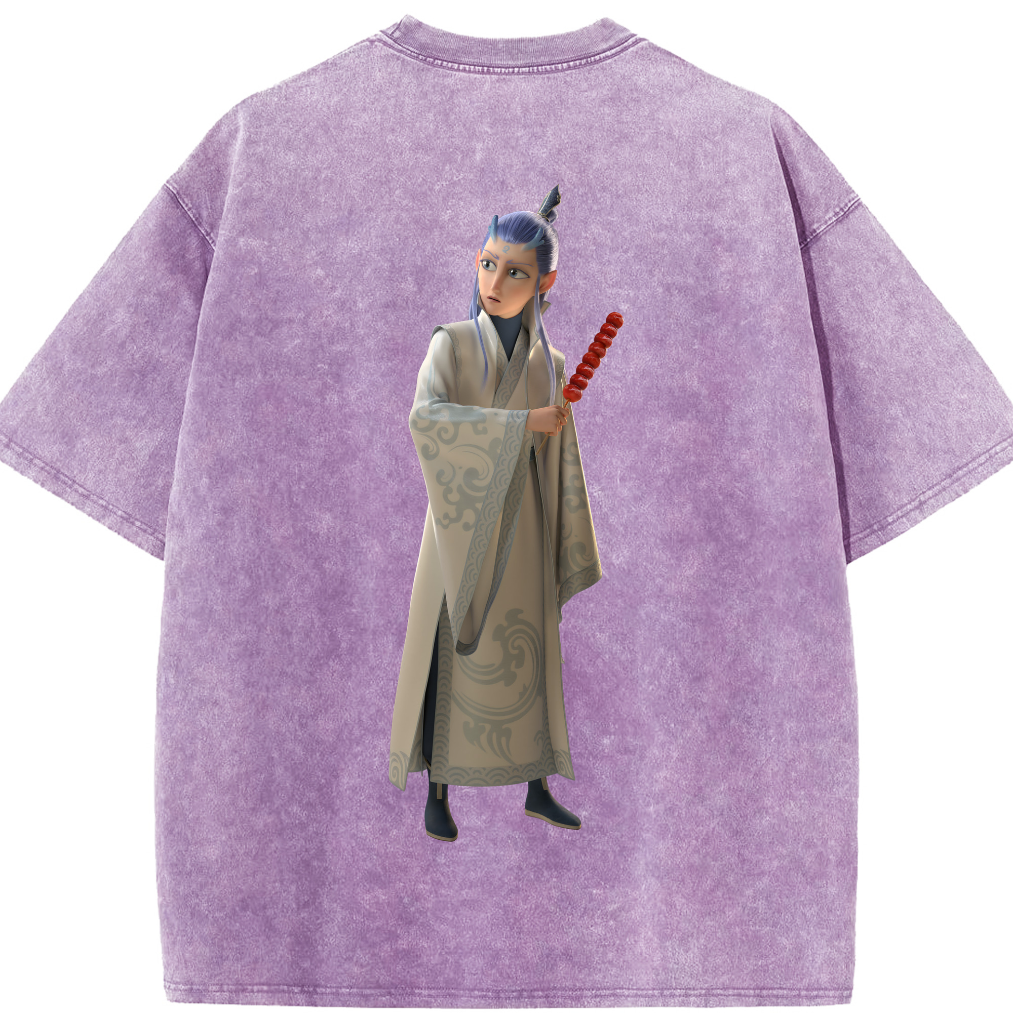 （画像用） Ne Zha 2 ナタ 魔童の大暴れ 綿100% ヴィンテージ風 半袖Tシャツ（背面プリント）
