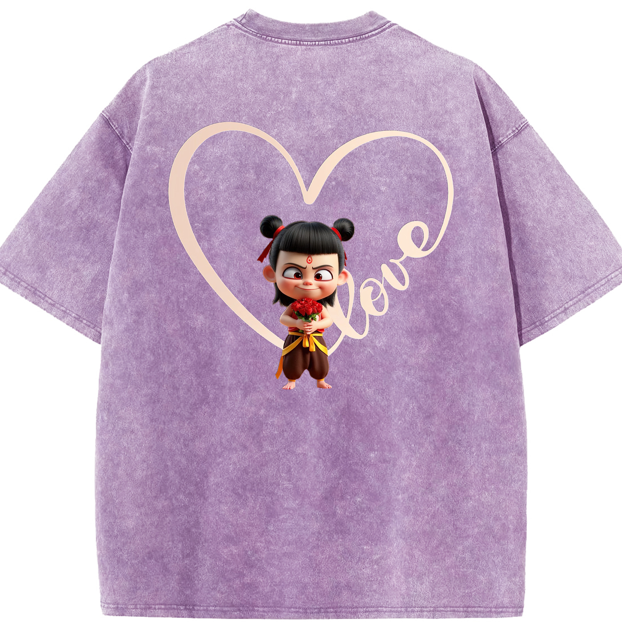 （画像用） Ne Zha 2 ナタ 魔童の大暴れ 綿100% ヴィンテージ風 半袖Tシャツ（背面プリント）