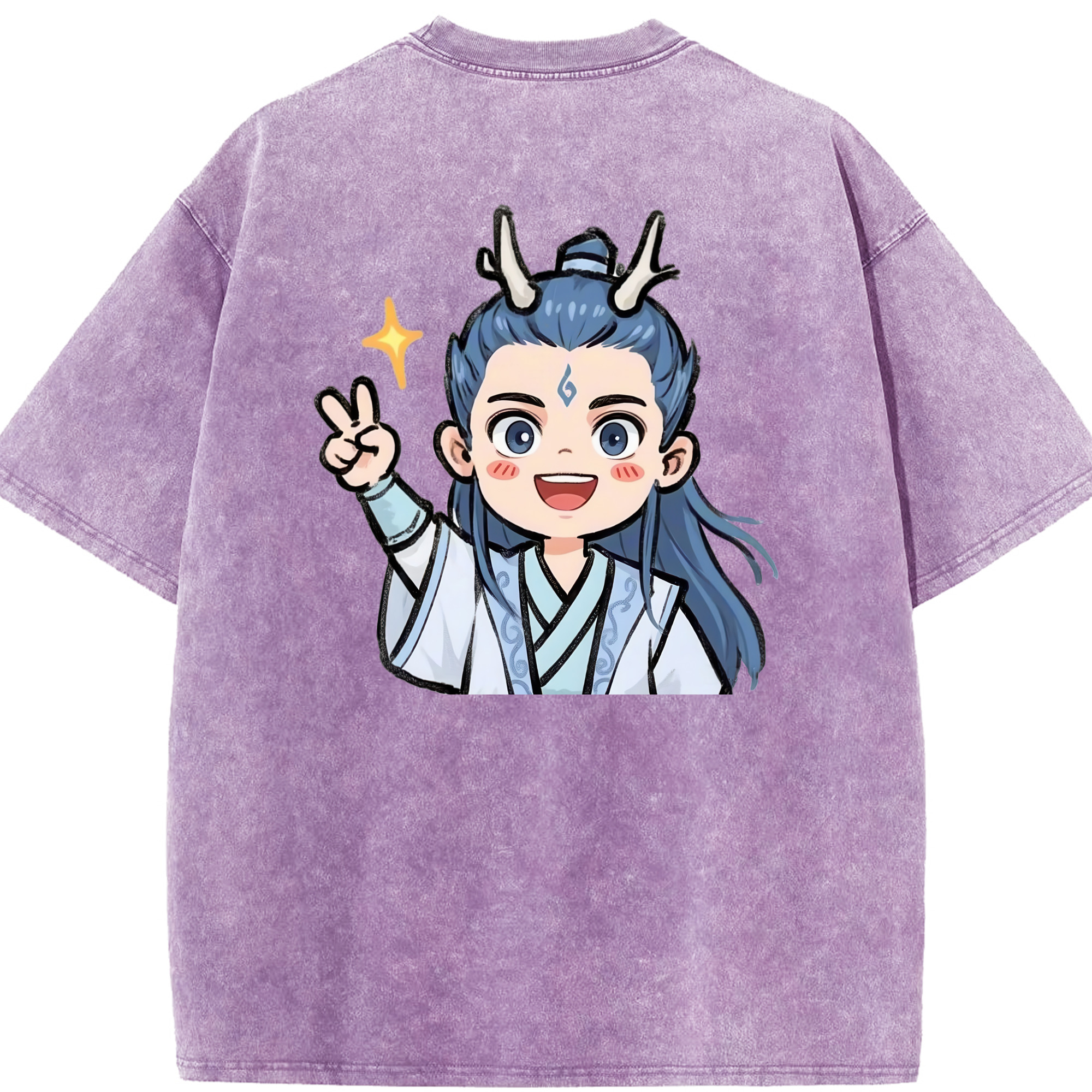 （画像用） Ne Zha 2 ナタ 魔童の大暴れ 綿100% ヴィンテージ風 半袖Tシャツ（背面プリント）