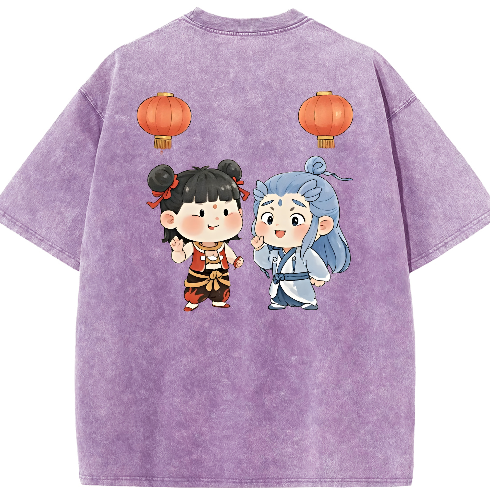 （画像用） Ne Zha 2 ナタ 魔童の大暴れ 綿100% ヴィンテージ風 半袖Tシャツ（背面プリント）