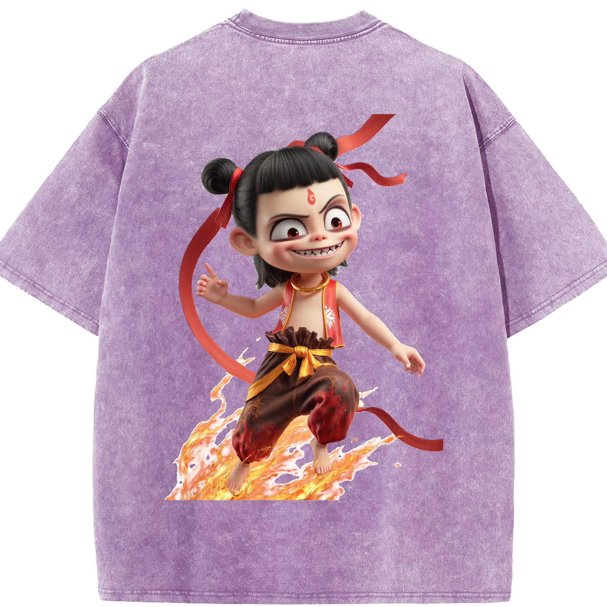 （画像用） Ne Zha 2 ナタ 魔童の大暴れ 綿100% ヴィンテージ風 半袖Tシャツ（背面プリント）