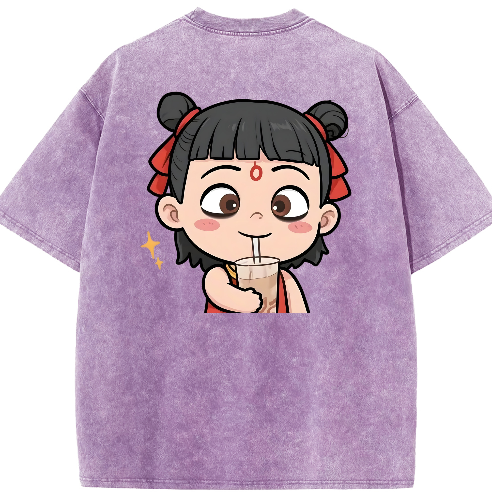 （画像用） Ne Zha 2 ナタ 魔童の大暴れ 綿100% ヴィンテージ風 半袖Tシャツ（背面プリント）