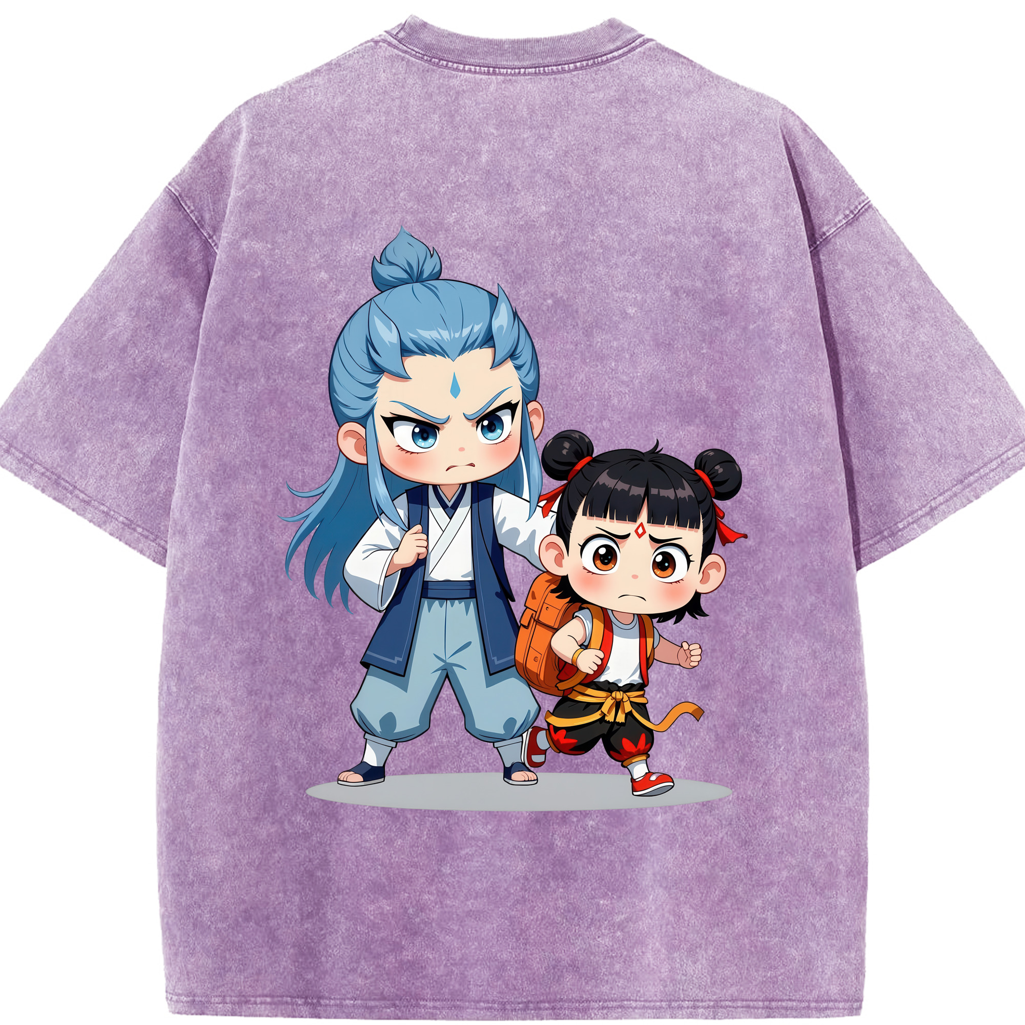 （画像用） Ne Zha 2 ナタ 魔童の大暴れ 綿100% ヴィンテージ風 半袖Tシャツ（背面プリント）