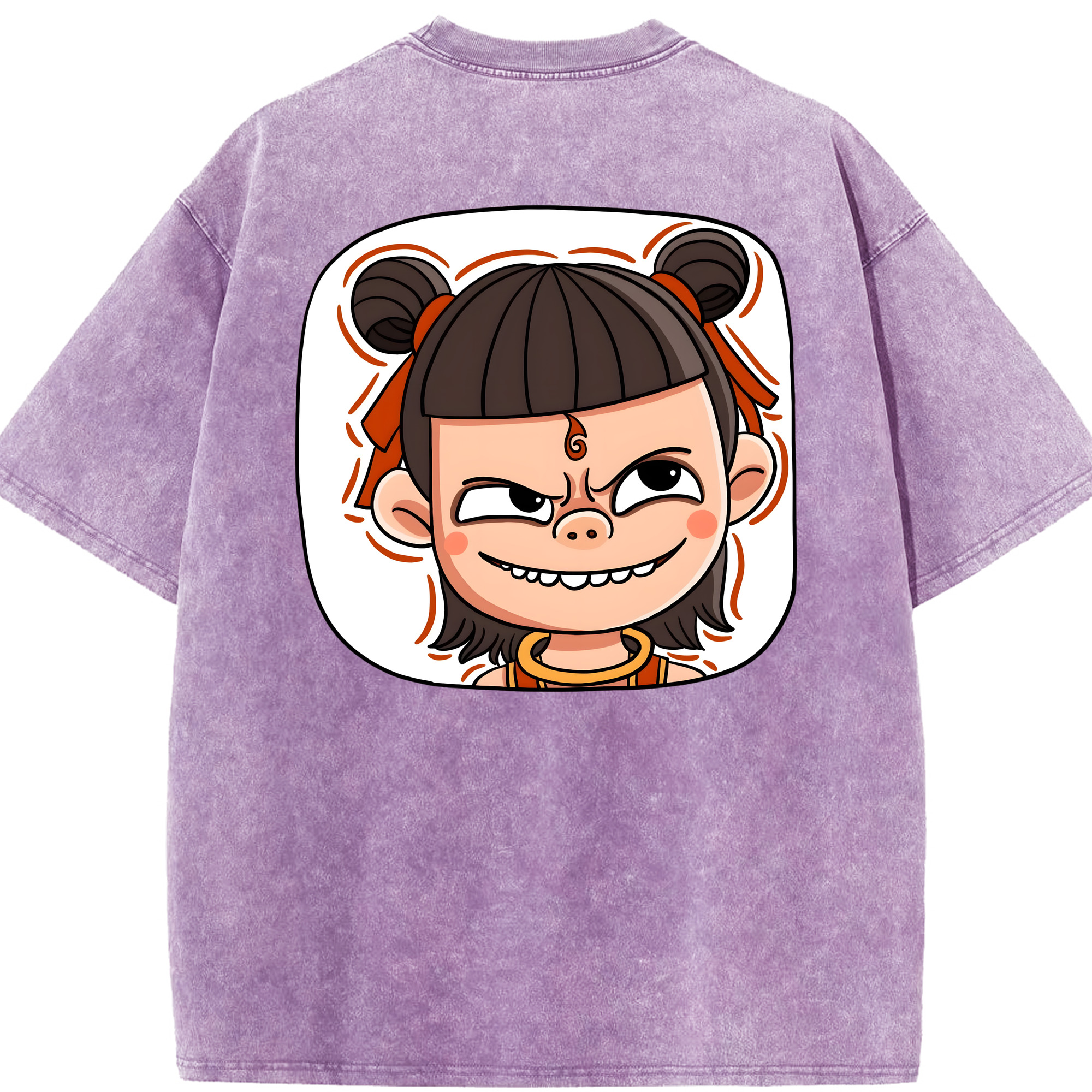 （画像用） Ne Zha 2 ナタ 魔童の大暴れ 綿100% ヴィンテージ風 半袖Tシャツ（背面プリント）