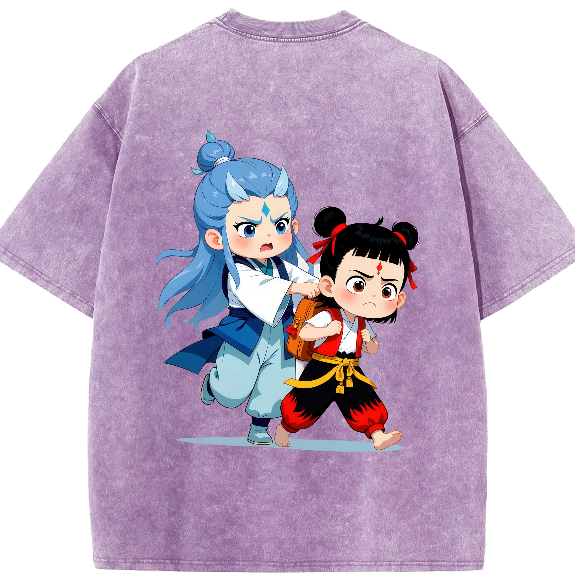 （画像用） Ne Zha 2 ナタ 魔童の大暴れ 綿100% ヴィンテージ風 半袖Tシャツ（背面プリント）
