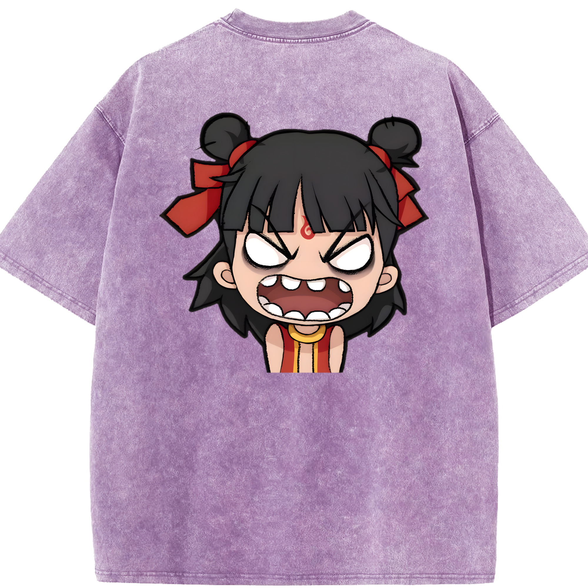 （画像用） Ne Zha 2 ナタ 魔童の大暴れ 綿100% ヴィンテージ風 半袖Tシャツ（背面プリント）
