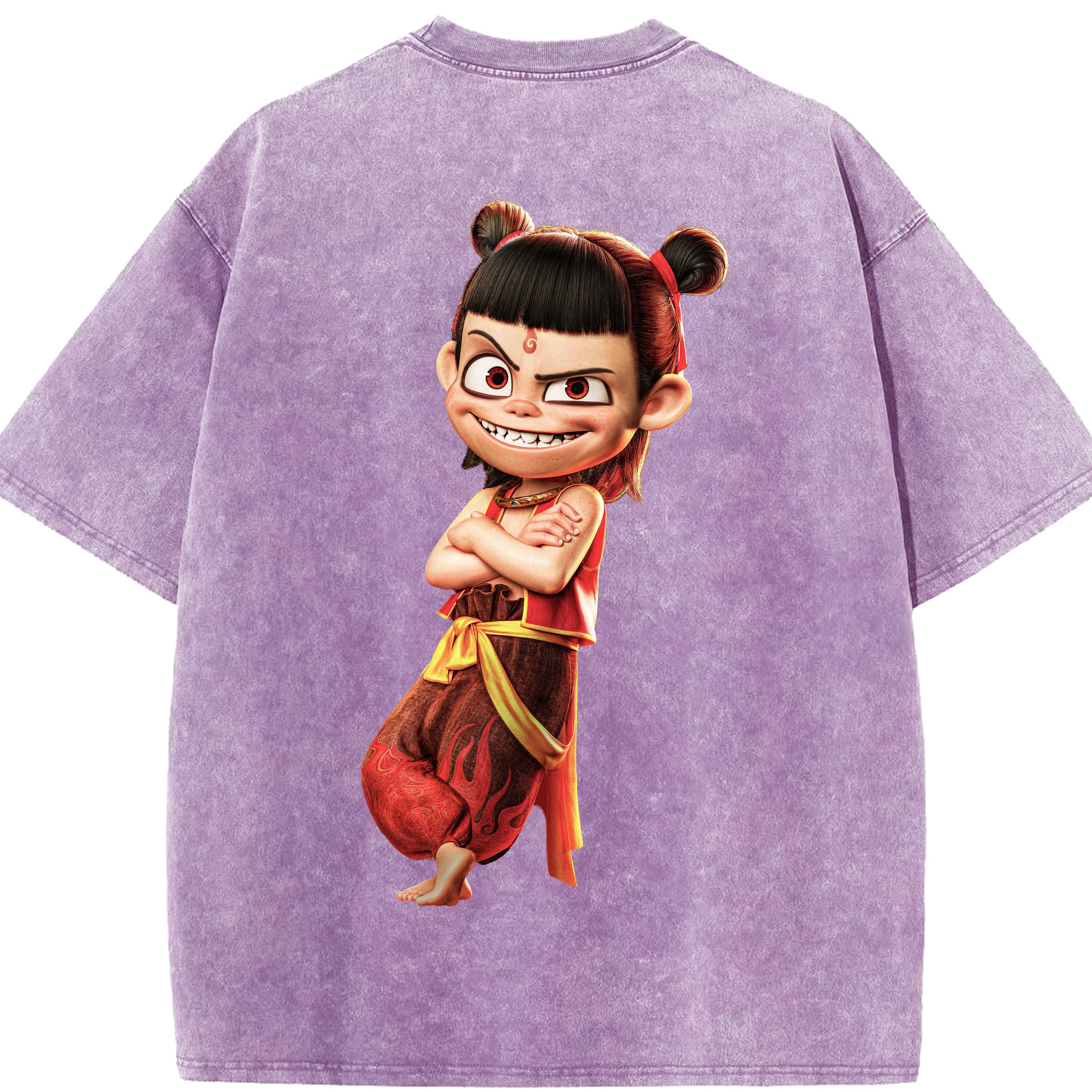 （画像用） Ne Zha 2 ナタ 魔童の大暴れ 綿100% ヴィンテージ風 半袖Tシャツ（背面プリント）