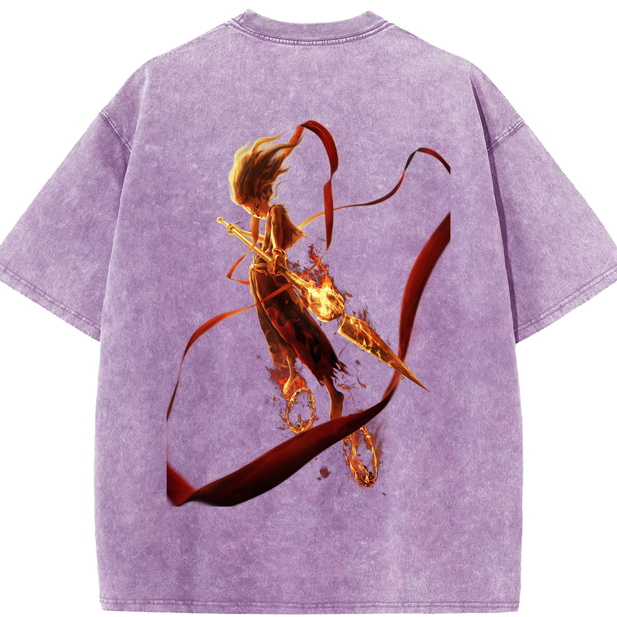 （画像用） Ne Zha 2 ナタ 魔童の大暴れ 綿100% ヴィンテージ風 半袖Tシャツ（背面プリント）