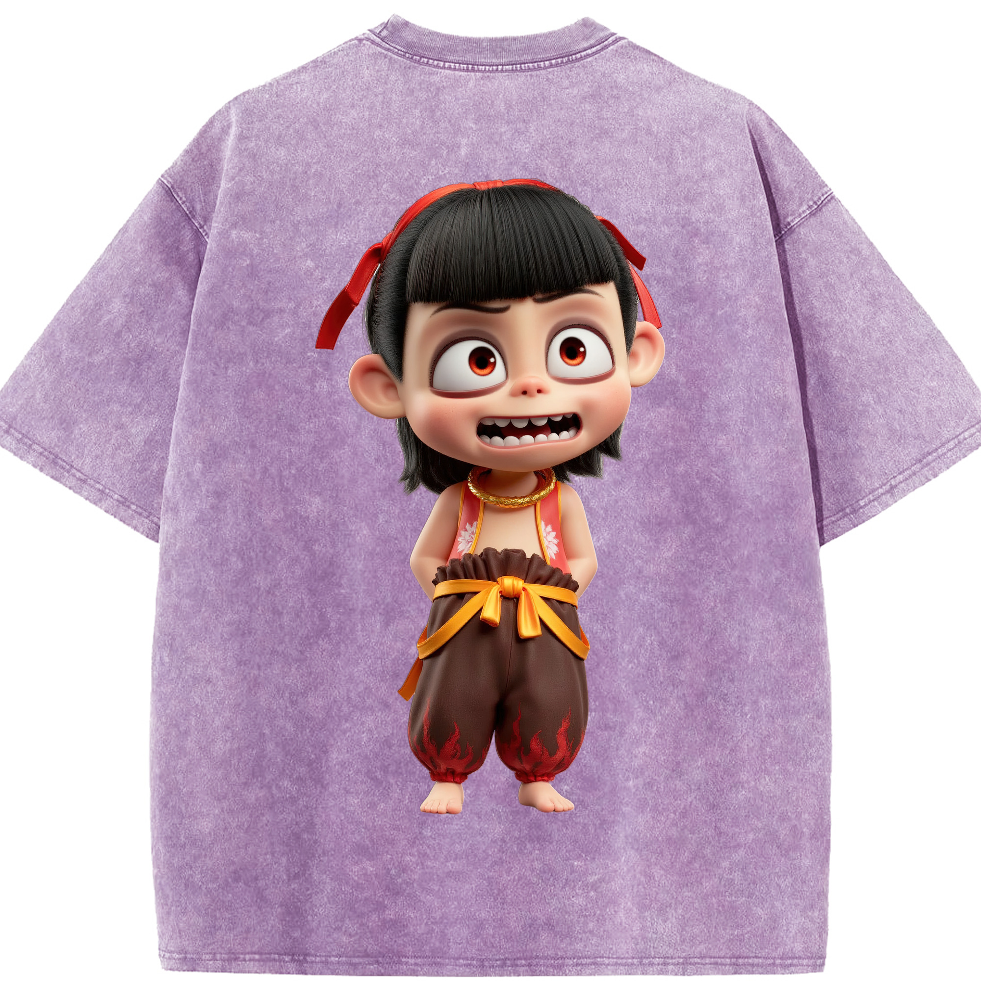 （画像用） Ne Zha 2 ナタ 魔童の大暴れ 綿100% ヴィンテージ風 半袖Tシャツ（背面プリント）