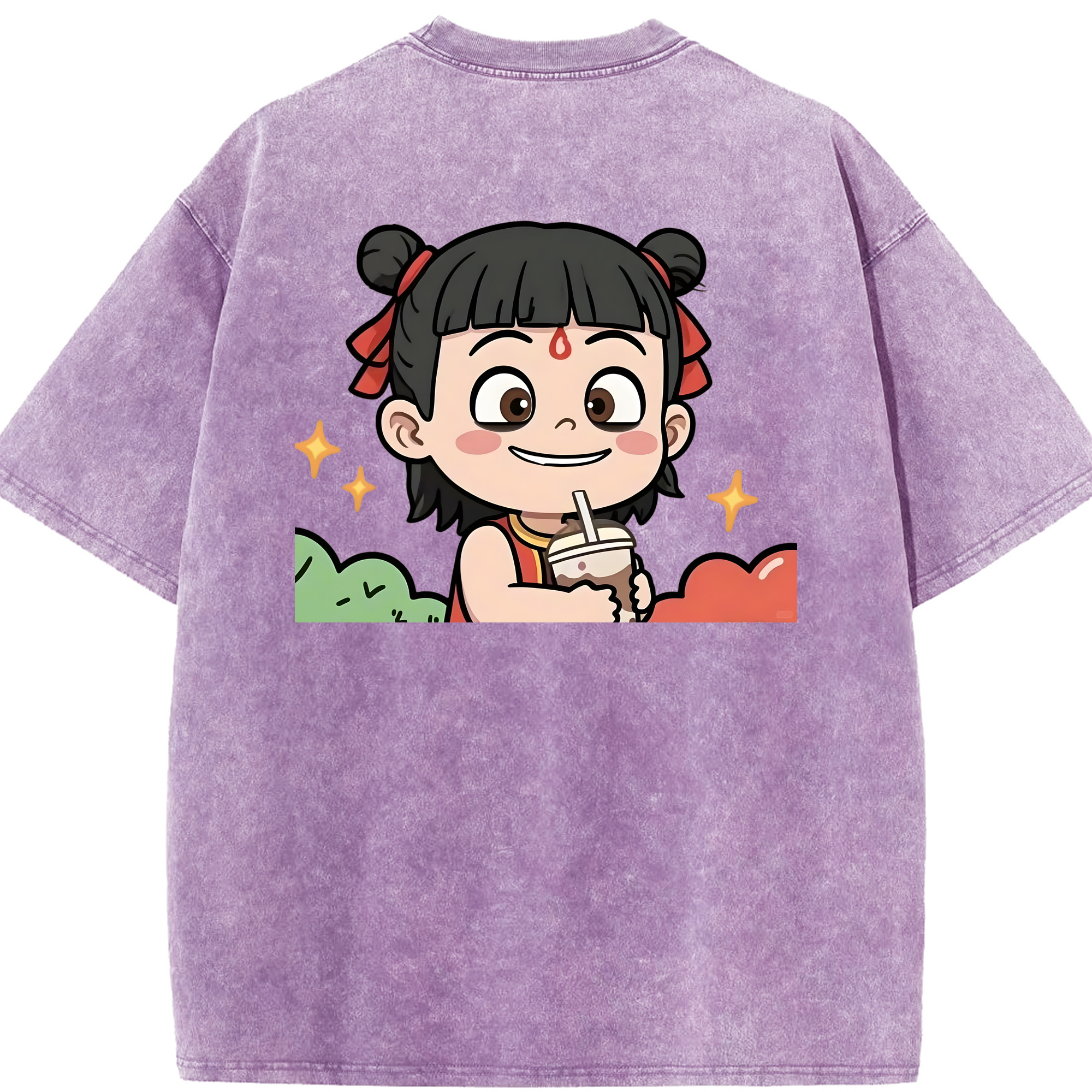 （画像用） Ne Zha 2 ナタ 魔童の大暴れ 綿100% ヴィンテージ風 半袖Tシャツ（背面プリント）