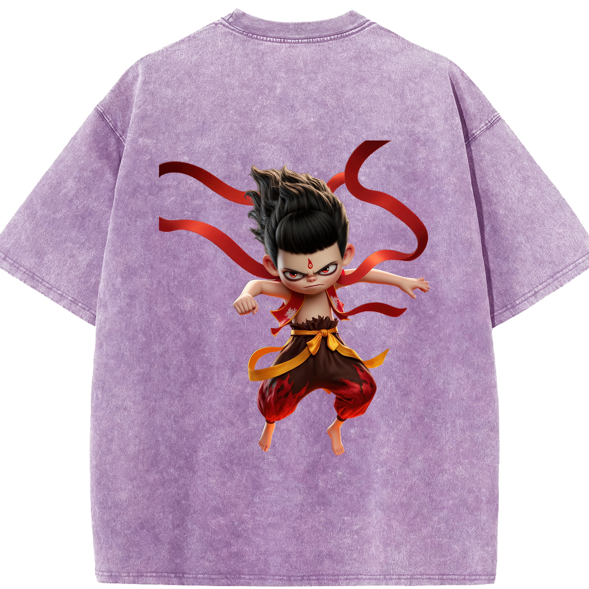 （画像用） Ne Zha 2 ナタ 魔童の大暴れ 綿100% ヴィンテージ風 半袖Tシャツ（背面プリント）